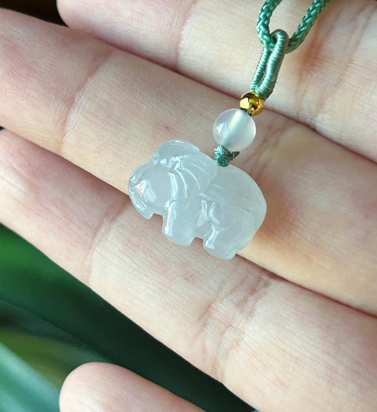 Certified Natural Jadeite Petite Elephant Pendant Necklace Burmese Type A Highly Translucent Icy White Jade