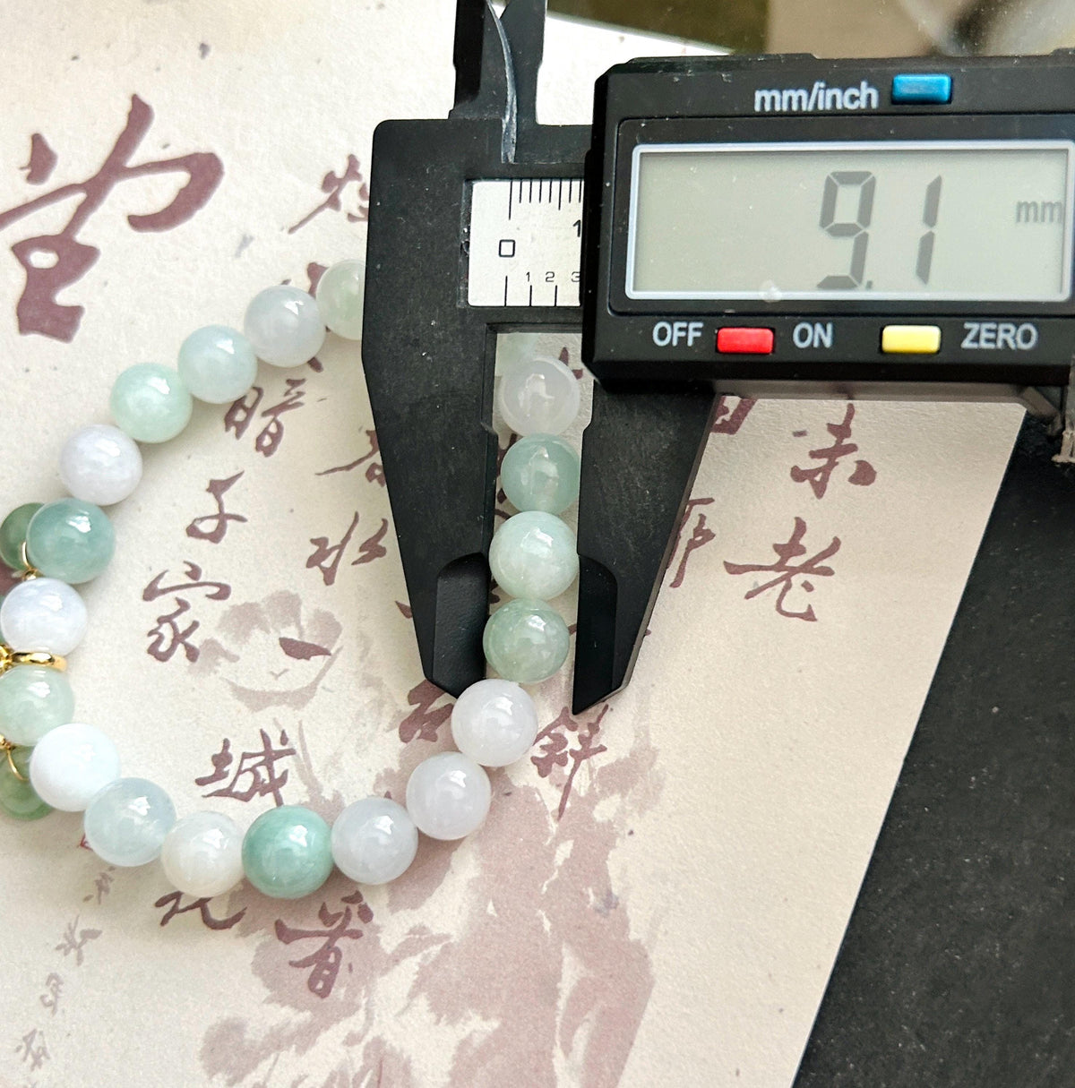 Natural Jadeite Beaded Bracelet, Burmese Type A Fine Glutinous Icy Green & White Multicolor Jade, 9mm