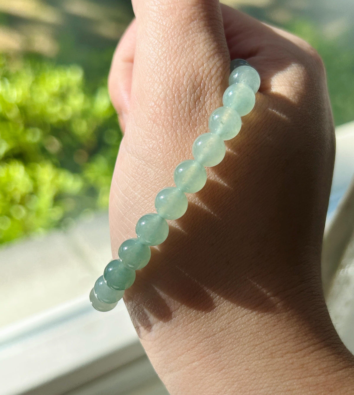 Natural Jadeite Beaded Bracelet, Burmese Type A Highly Translucent Icy Gradient Multicolor - Green & White Jade Beads, 7mm
