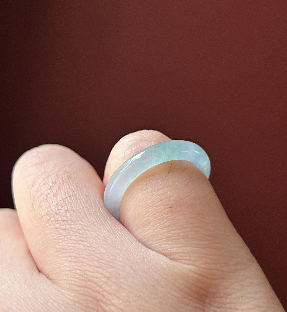 Certified Natural Jadeite Band Ring | Burmese Type A Icy Light Blue Base Bluish Green Floral Jade US 6 - 16.5mm