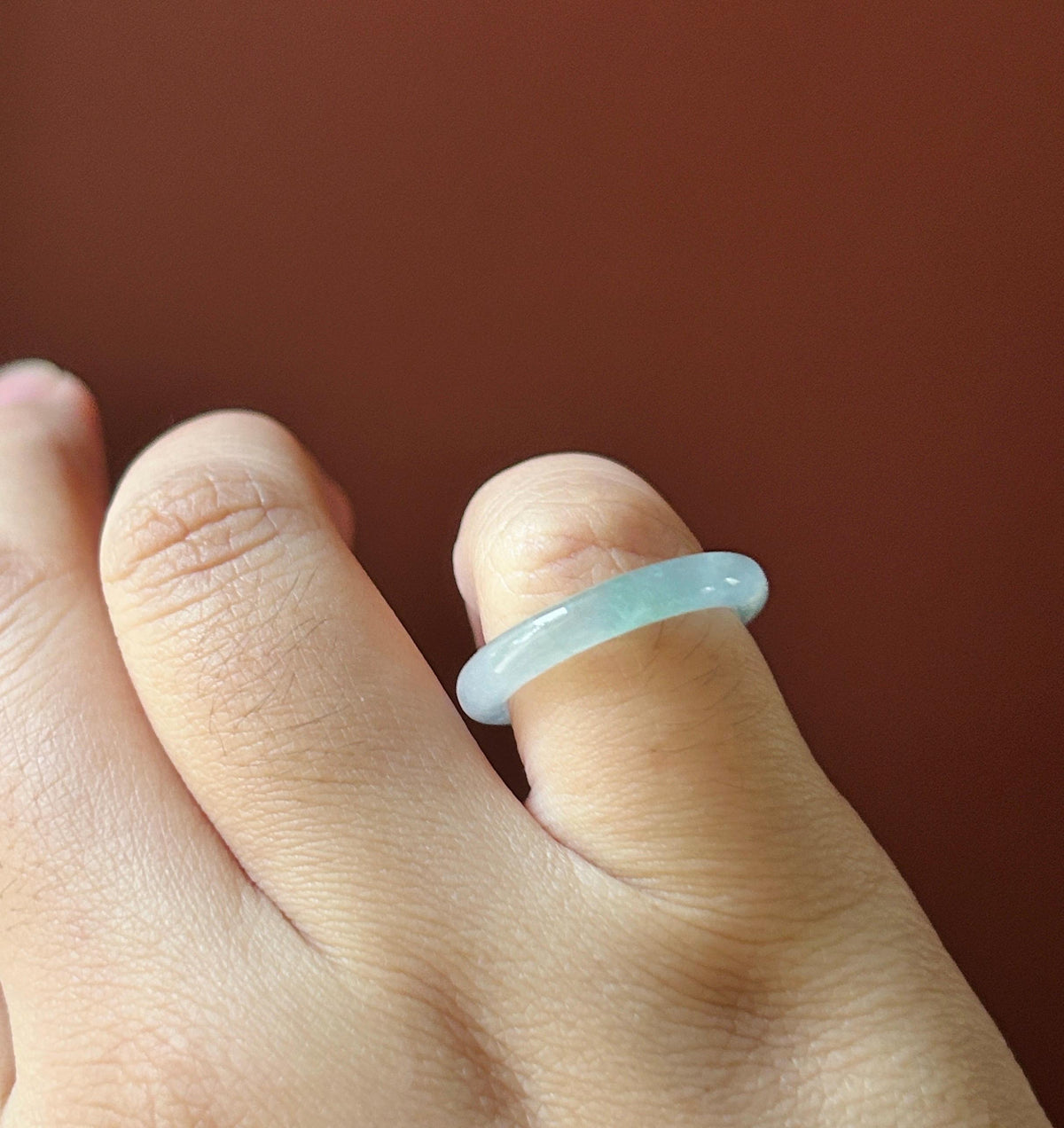 Certified Natural Jadeite Band Ring | Burmese Type A Icy Light Blue Base Bluish Green Floral Jade US 6 - 16.5mm