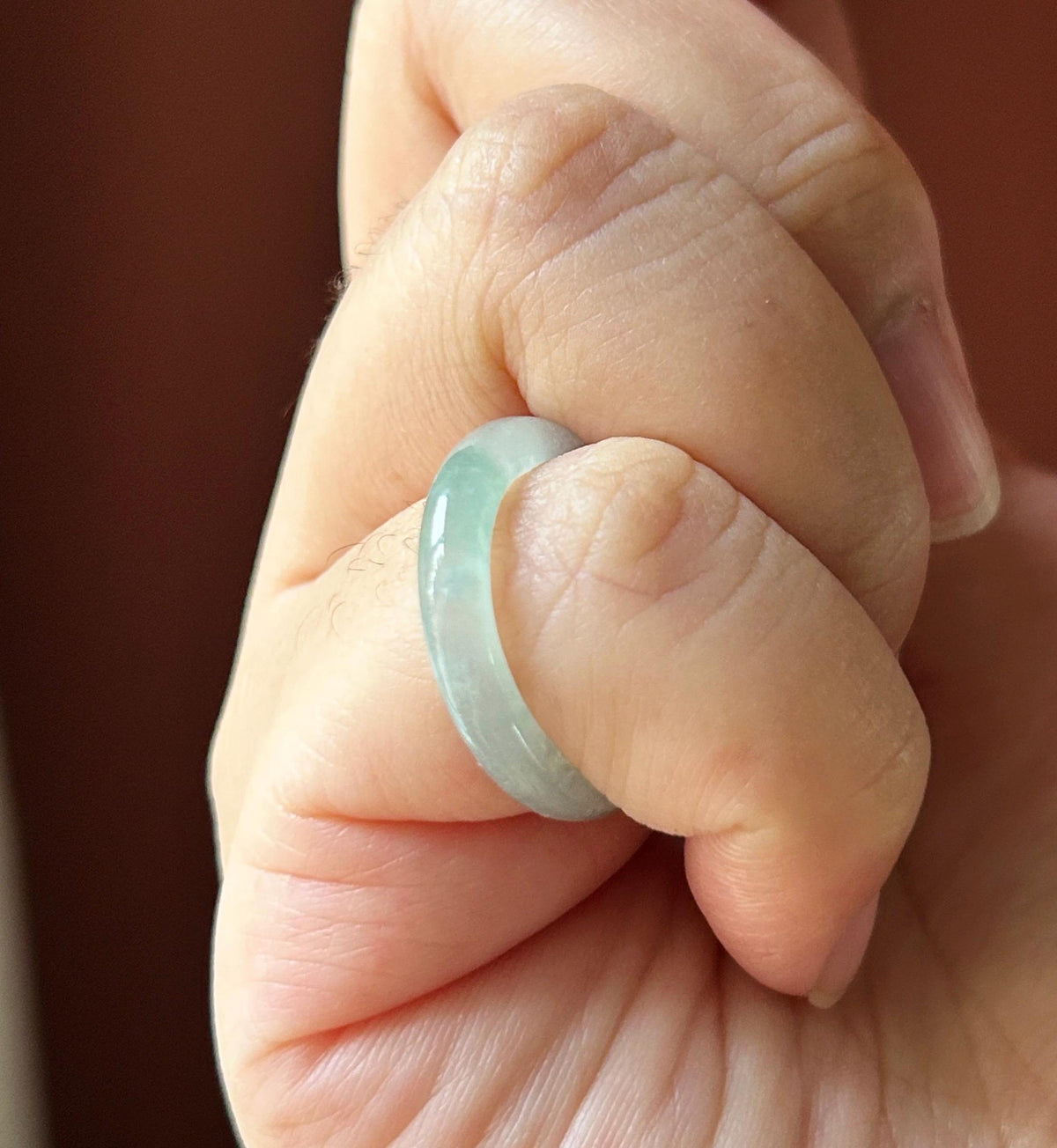 Certified Natural Jadeite Band Ring | Burmese Type A Icy Light Blue Base Bluish Green Floral Jade US 6 - 16.5mm