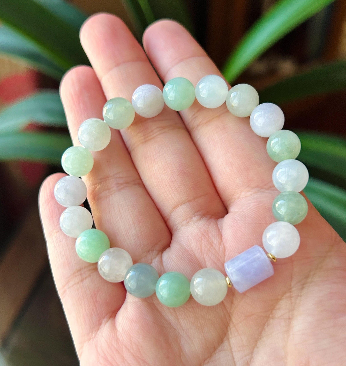 Natural Jadeite Beaded Bracelet, Burmese Type A Translucent Icy Glutinous Pastel Macaron Multicolor Jade, 9mm