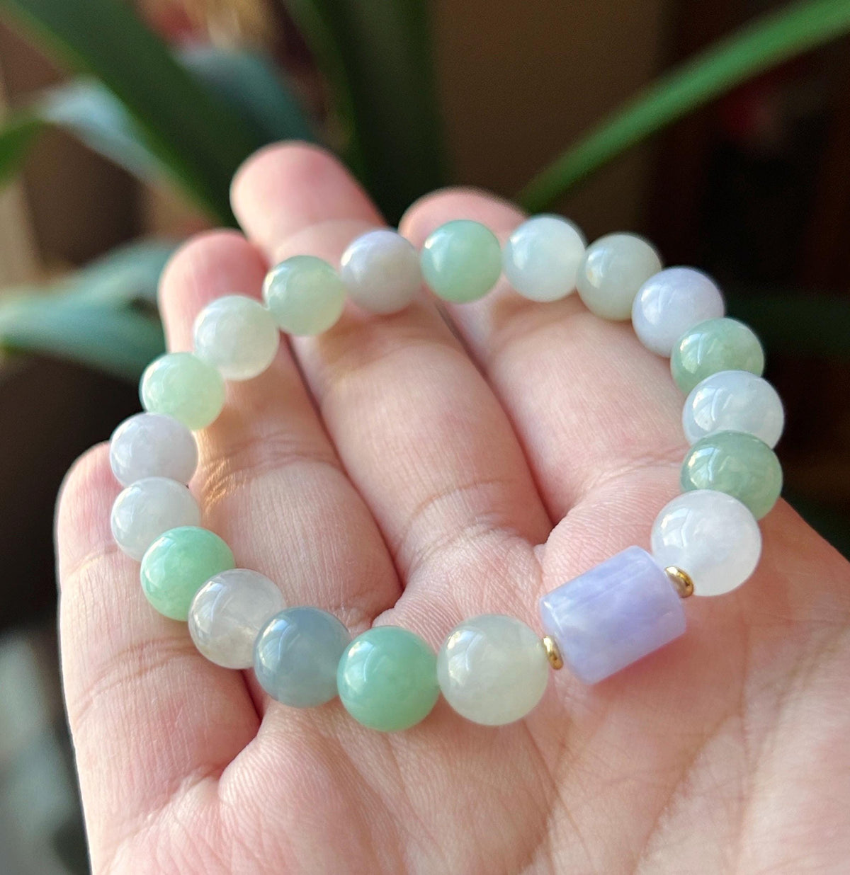 Natural Jadeite Beaded Bracelet, Burmese Type A Translucent Icy Glutinous Pastel Macaron Multicolor Jade, 9mm