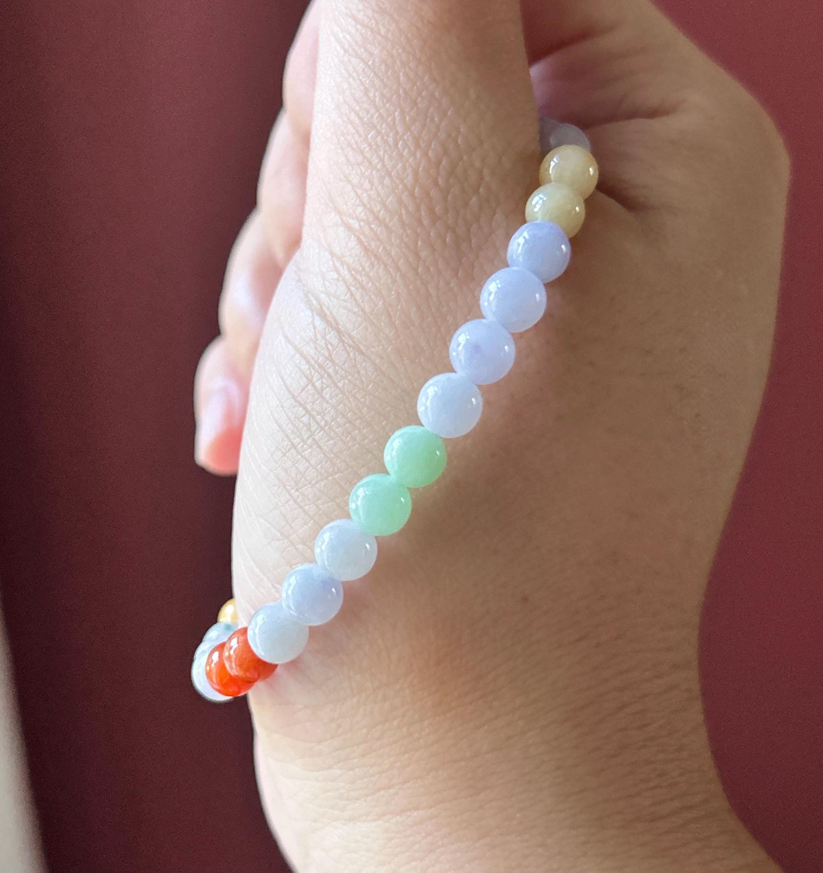 Natural Jadeite Beaded Bracelet, Burmese Type A Glutinous Lavender & Candy Multicolor Jade, 5.6mm