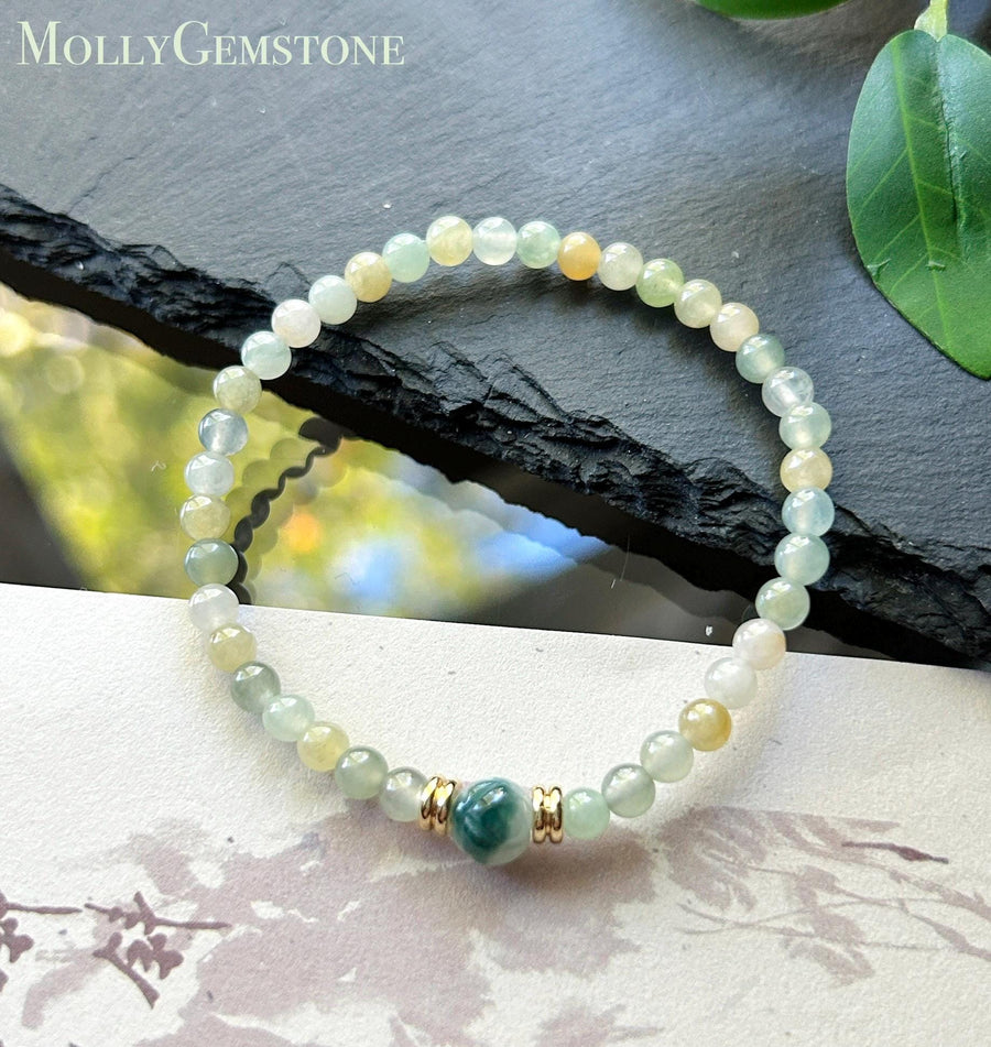Certified Natural Jadeite Beaded Bracelet, Burmese Type A Translucent Icy Macaron Multicolor Jade, 5.3mm