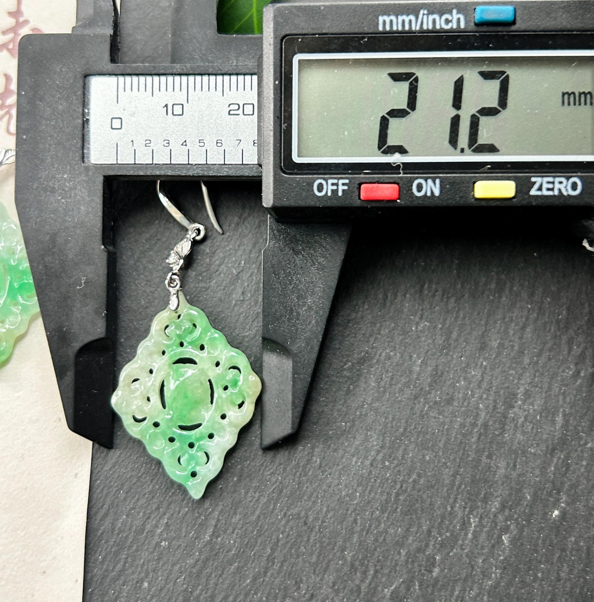 Certified Natural Jadeite Earrings, Burmese Type A Icy Apple Green Jade, Double-Sided Carved, Sterling Silver