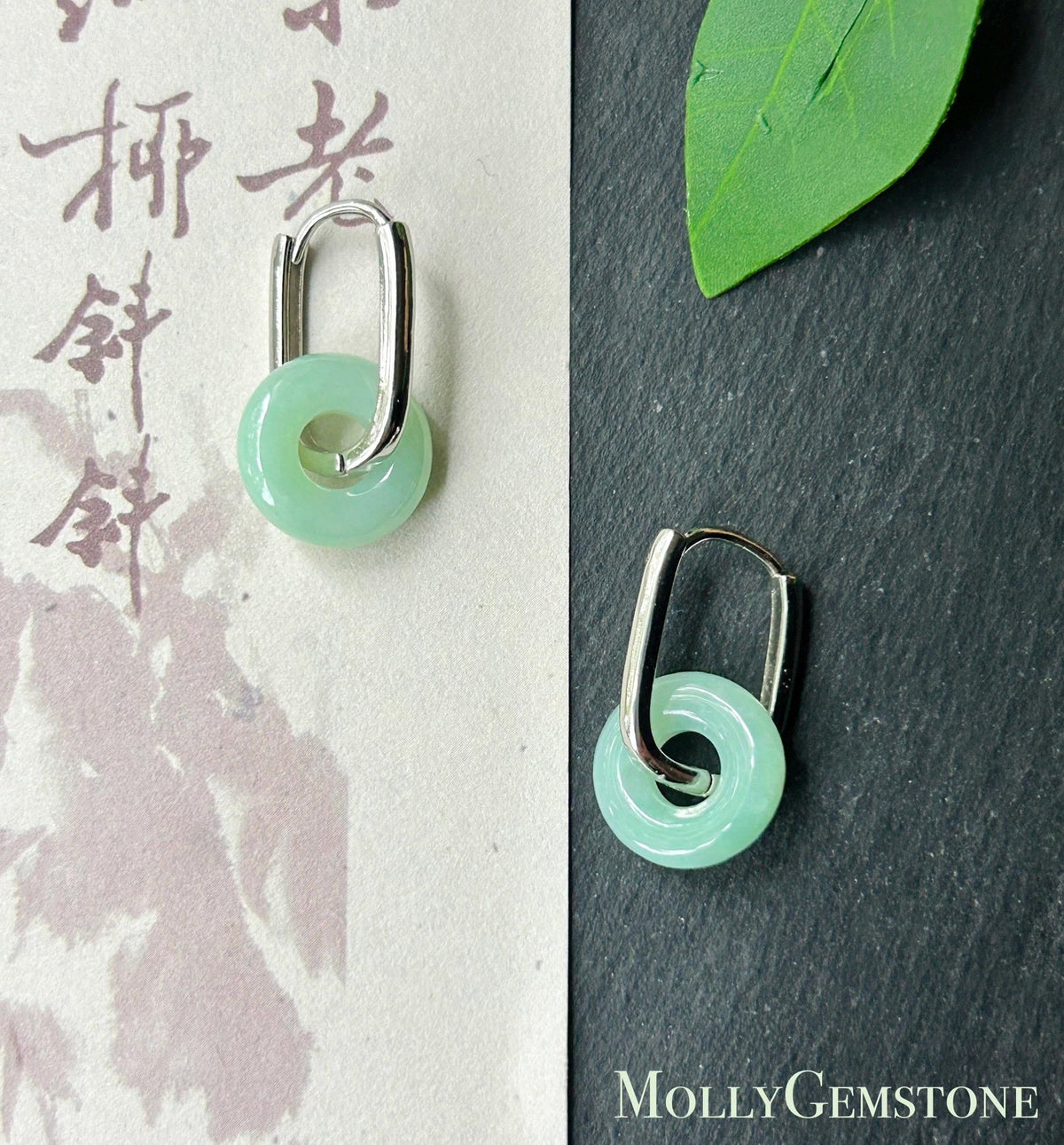 Certified Natural Jadeite Lucky Donut Minimalist Earrings: Burmese Type A Fine Glutinous Icy Apple Green Jade, Sterling Silver