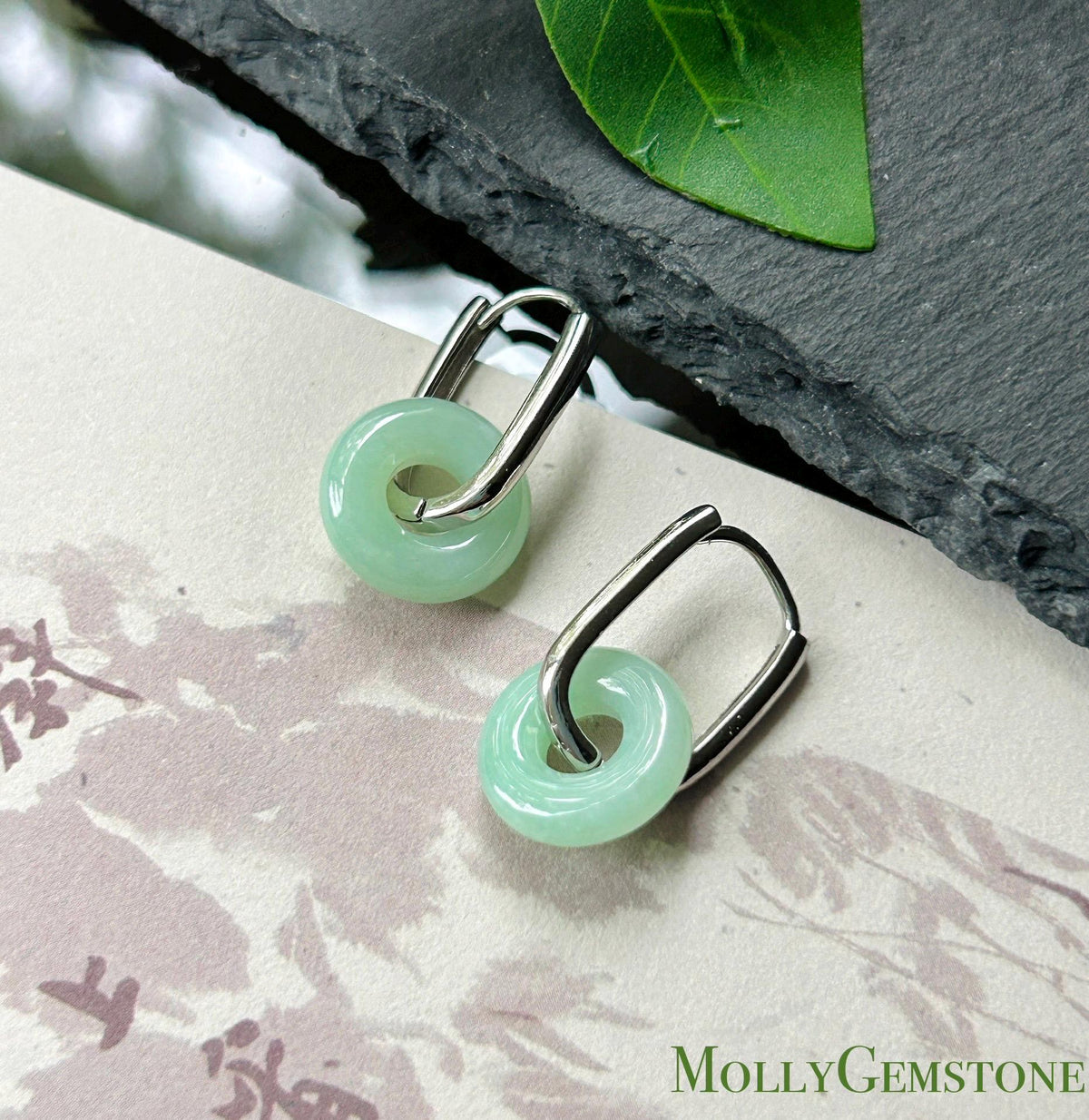 Certified Natural Jadeite Lucky Donut Minimalist Earrings: Burmese Type A Fine Glutinous Icy Apple Green Jade, Sterling Silver