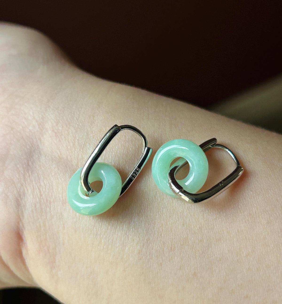 Certified Natural Jadeite Lucky Donut Minimalist Earrings: Burmese Type A Fine Glutinous Icy Apple Green Jade, Sterling Silver