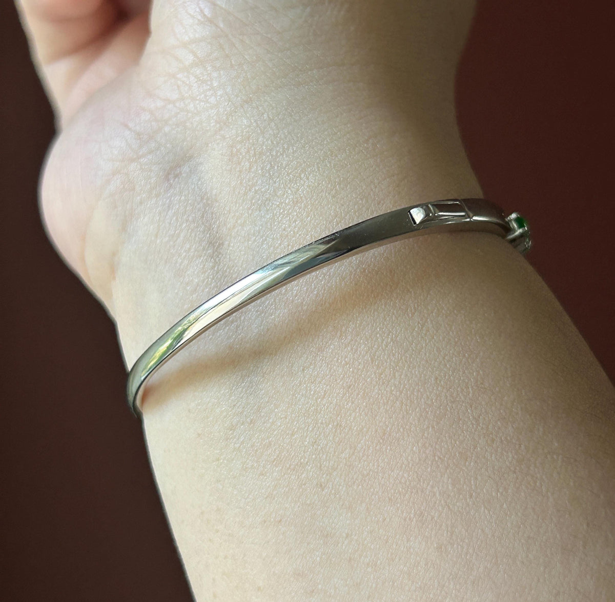 Certified Natural Jadeite & Sterling Silver Cuff Bangle, Burmese Type A Translucent Icy Vivid Green Jade , 15 - 18cm