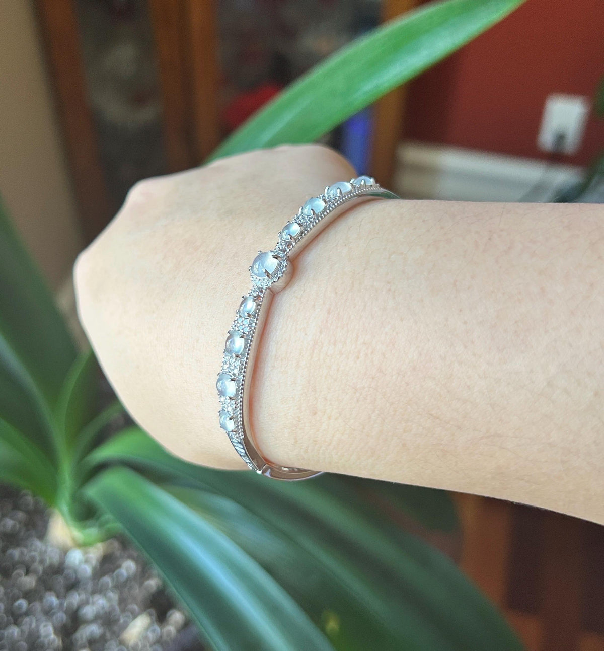 Certified Natural Jadeite & Sterling Silver Cuff Bangle, Burmese Type A Translucent High Icy White Jade , 15 - 18cm