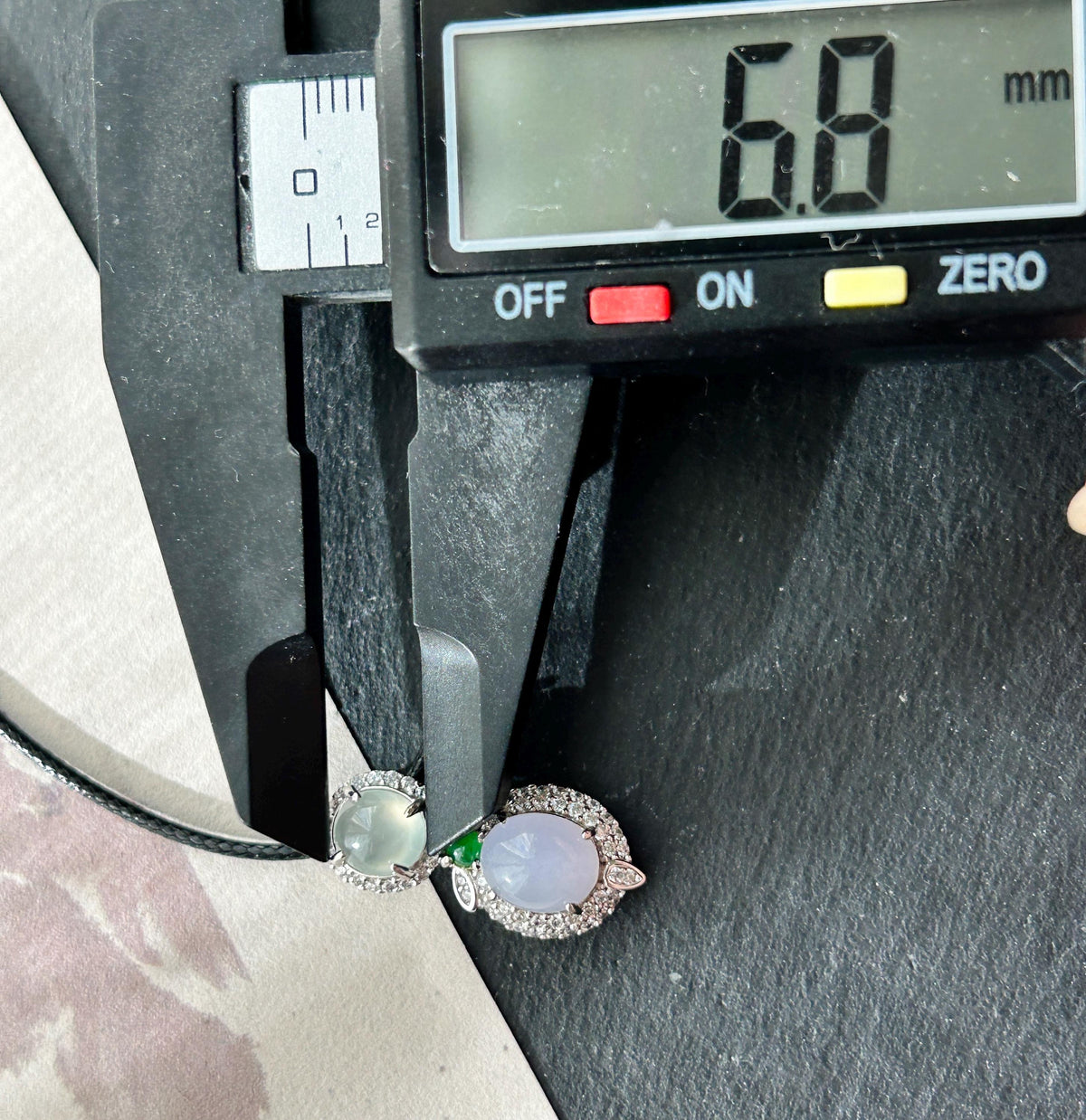 Certified Natural Jadeite Three-Cabochon Pendant, Burmese Type A Highly Translucent Icy White, Green & Lilac Lavender Jade, Sterling Silver