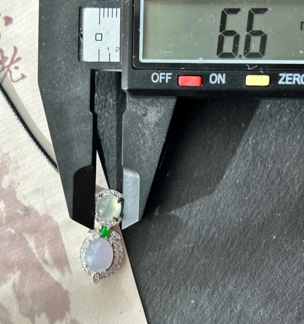 Certified Natural Jadeite Three-Cabochon Pendant, Burmese Type A Highly Translucent Icy White, Green & Lilac Lavender Jade, Sterling Silver