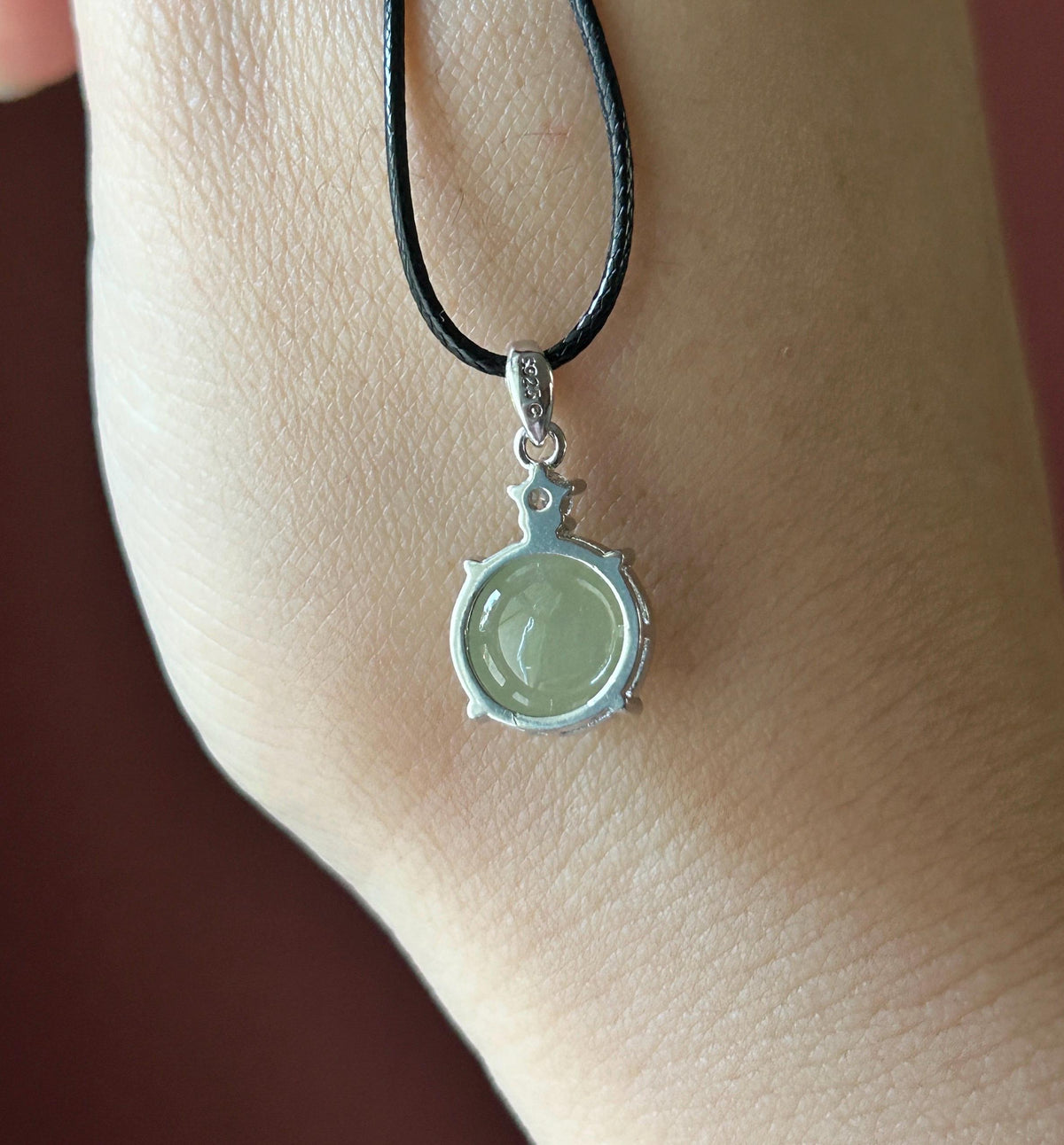 Certified Natural Jadeite Cabochon Pendant, Burmese Type A Highly Translucent Icy Gelatinous Green Tea Yellow Jade, Sterling Silver