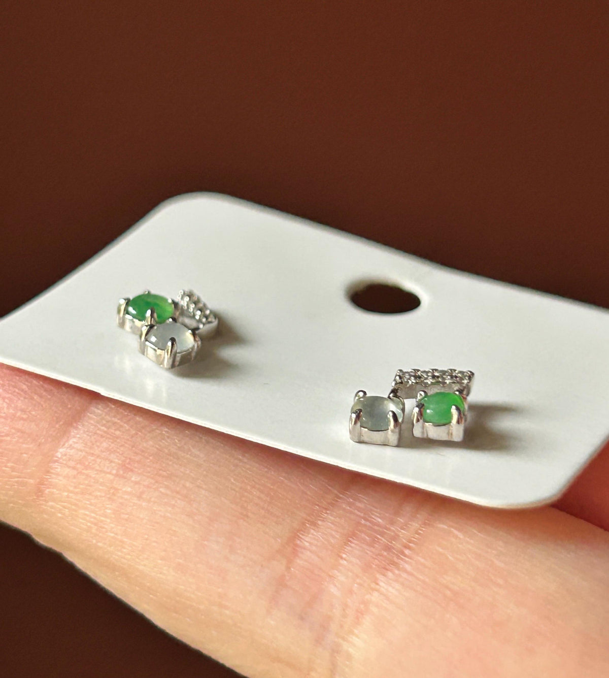 Certified Natural Jadeite Cabochon Music Note Stud Earrings | Burmese Type A Highly Translucent Icy Multicolor Jade | Sterling Silver