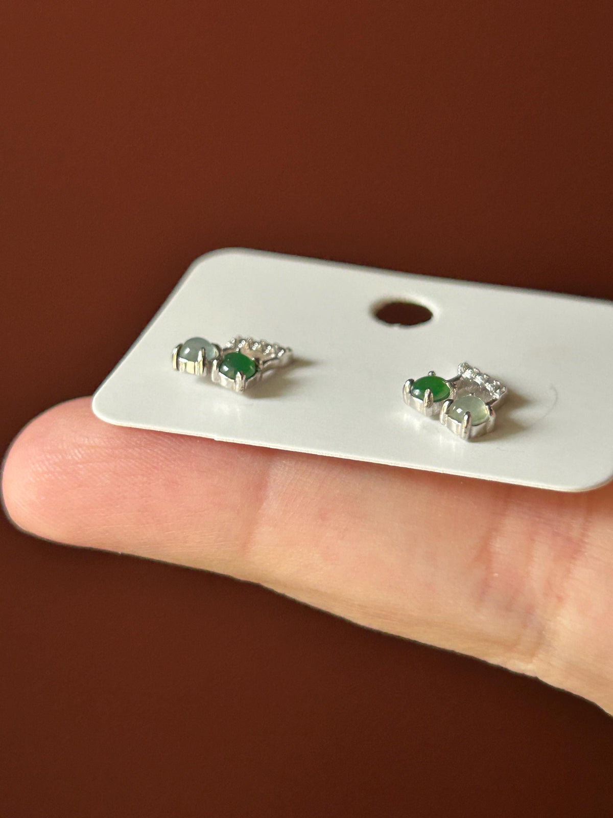 Certified Natural Jadeite Cabochon Music Note Stud Earrings | Burmese Type A Highly Translucent Icy Multicolor Jade | Sterling Silver