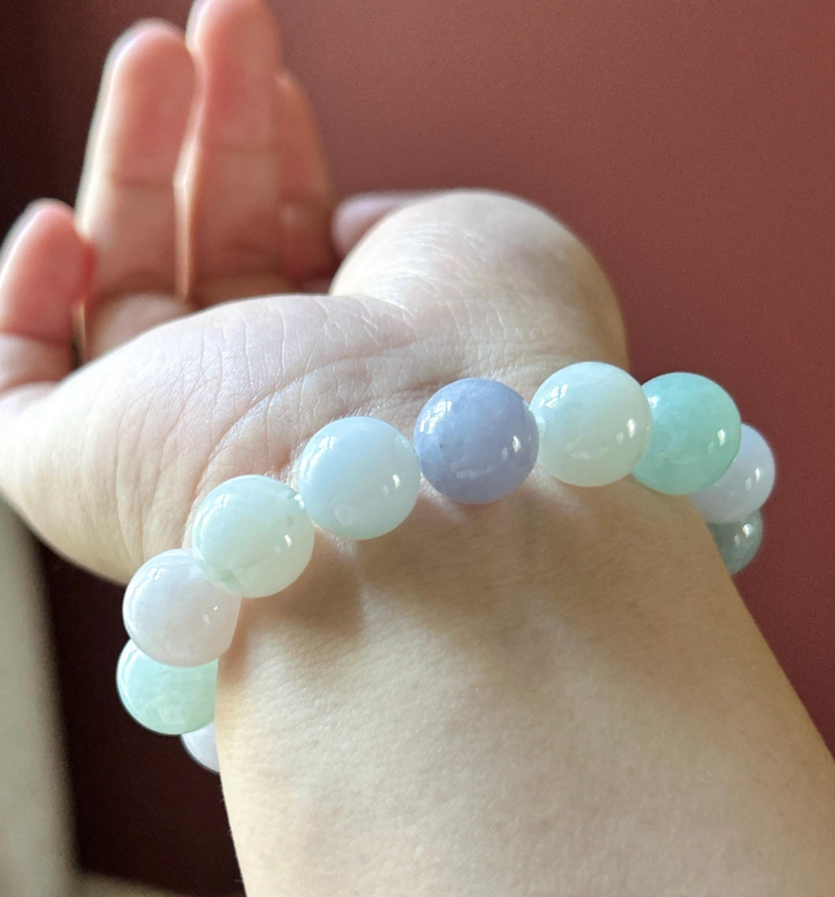 Natural Jadeite Beaded Bracelet, Burmese Type A Translucent Fine Glutinous Icy Pastel Macaron Multicolor Jade, 12.5mm