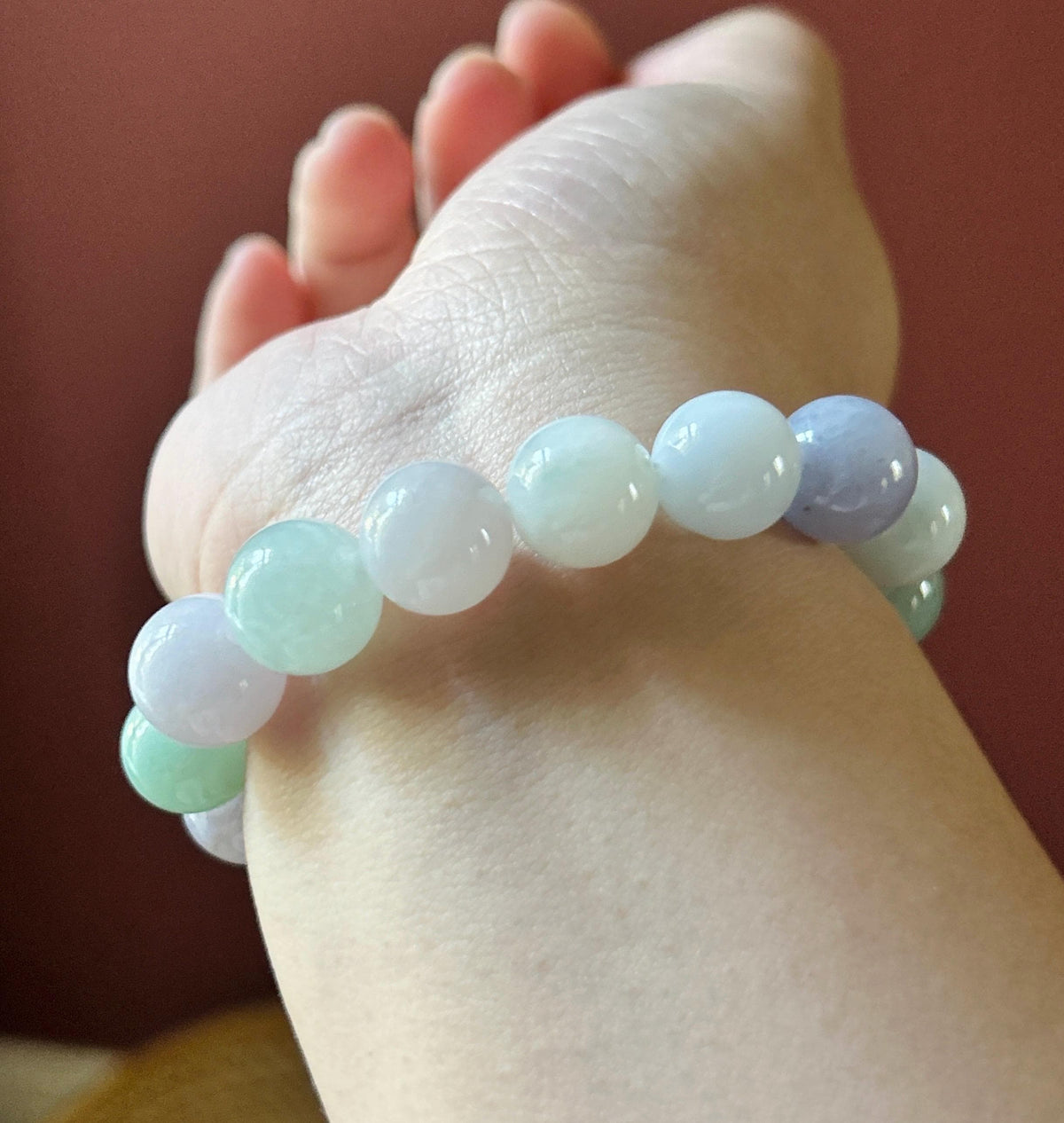 Natural Jadeite Beaded Bracelet, Burmese Type A Translucent Fine Glutinous Icy Pastel Macaron Multicolor Jade, 12.5mm