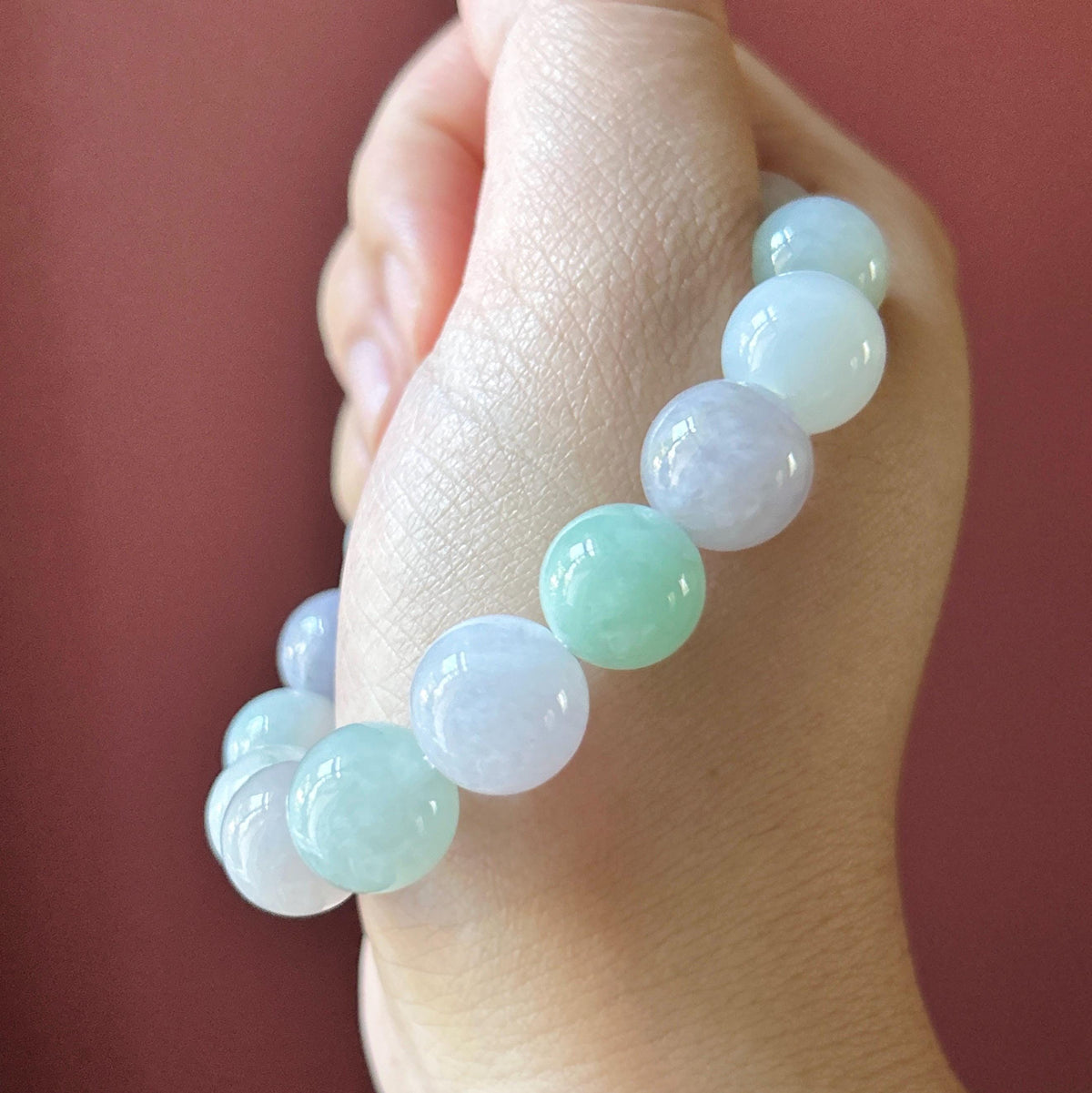 Natural Jadeite Beaded Bracelet, Burmese Type A Translucent Fine Glutinous Icy Pastel Macaron Multicolor Jade, 12.5mm