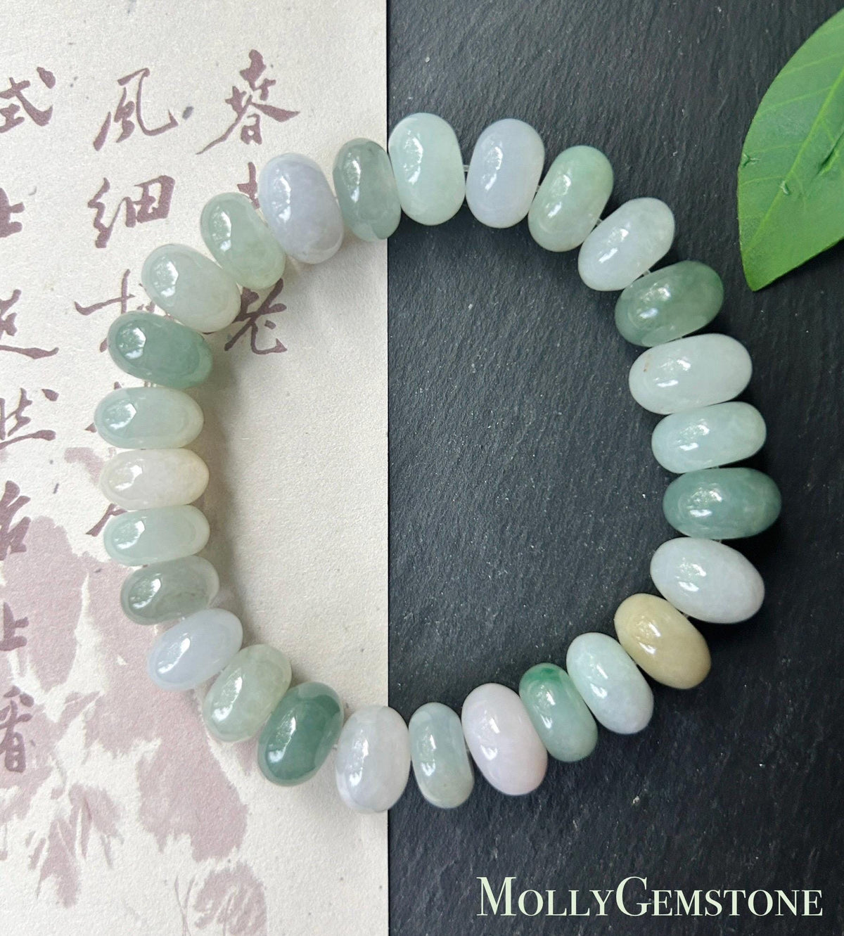 Natural Jadeite Beaded Bracelet, Burmese Type A Fine Glutinous Icy Pastel Multicolor Jade, 12.5mm