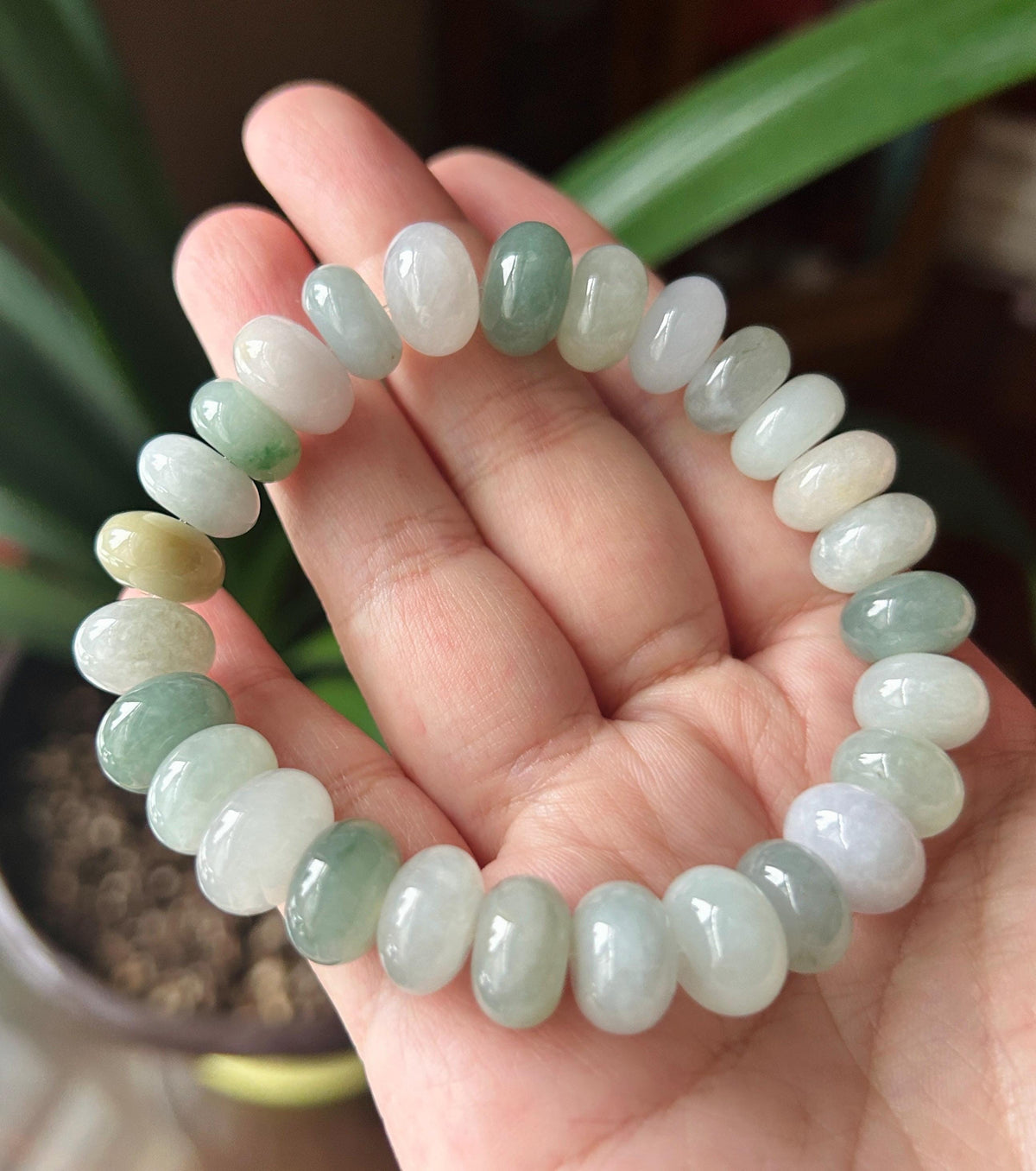 Natural Jadeite Beaded Bracelet, Burmese Type A Fine Glutinous Icy Pastel Multicolor Jade, 12.5mm