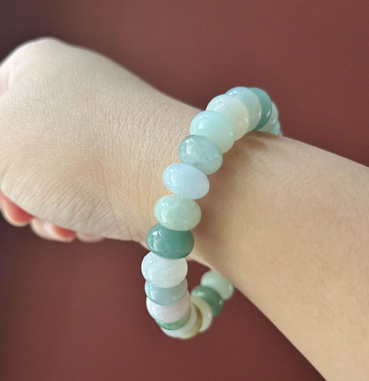 Natural Jadeite Beaded Bracelet, Burmese Type A Fine Glutinous Icy Pastel Multicolor Jade, 12.5mm