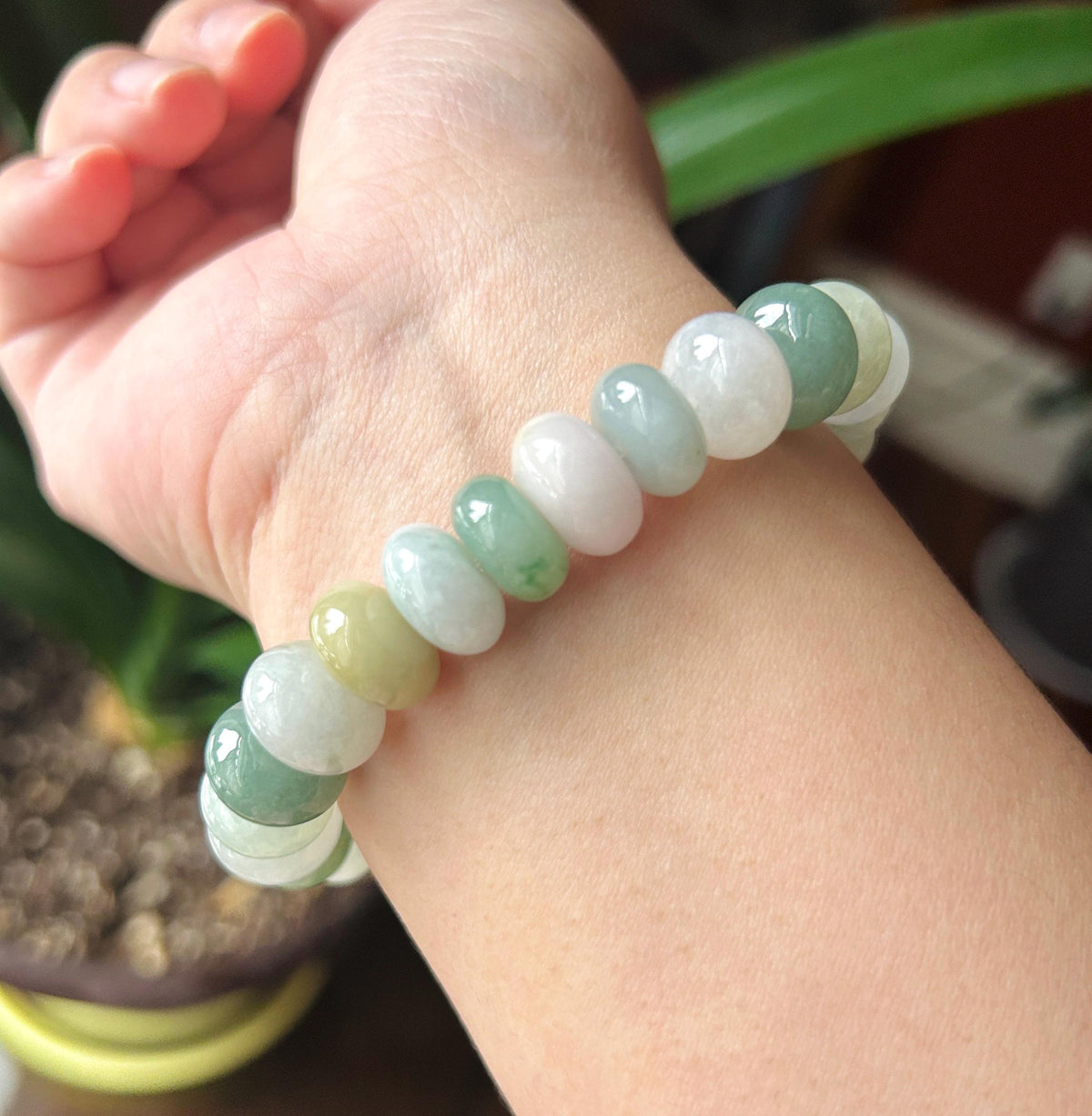 Natural Jadeite Beaded Bracelet, Burmese Type A Fine Glutinous Icy Pastel Multicolor Jade, 12.5mm