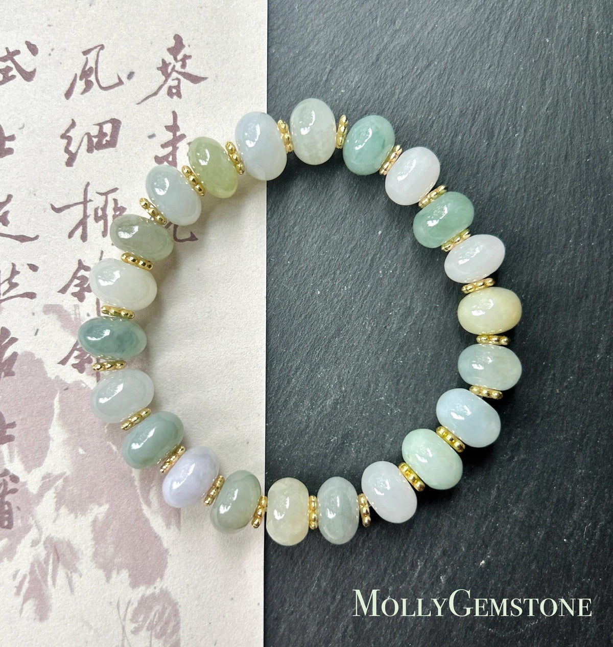 Natural Jadeite Beaded Bracelet, Burmese Type A Fine Glutinous Icy Pastel Multicolor Jade, 11.5mm