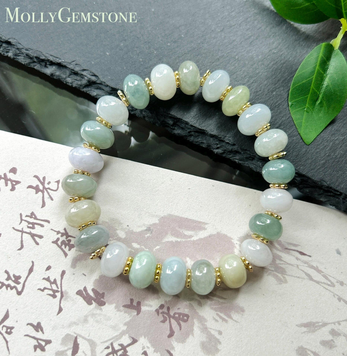 Natural Jadeite Beaded Bracelet, Burmese Type A Fine Glutinous Icy Pastel Multicolor Jade, 11.5mm