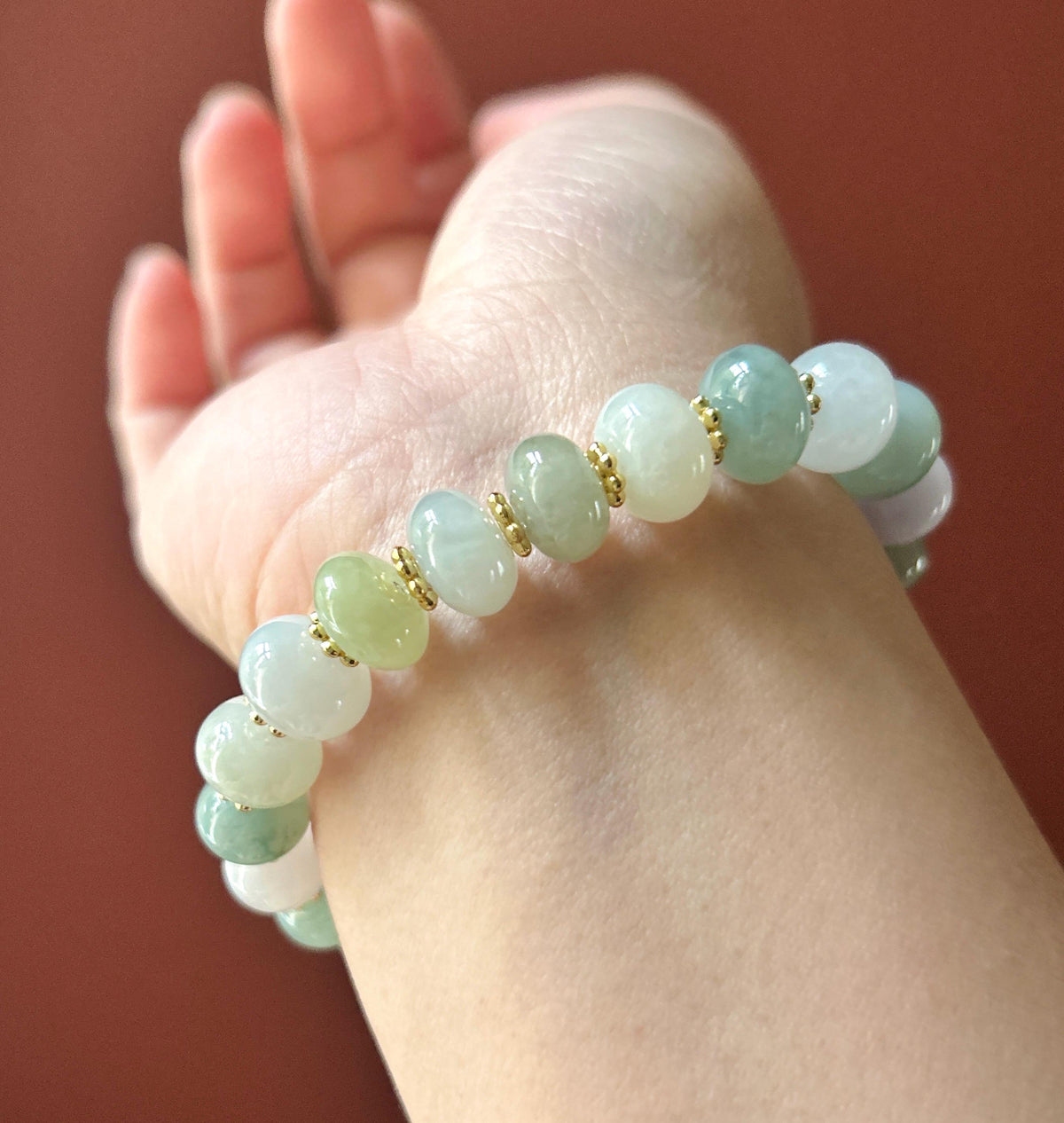 Natural Jadeite Beaded Bracelet, Burmese Type A Fine Glutinous Icy Pastel Multicolor Jade, 11.5mm