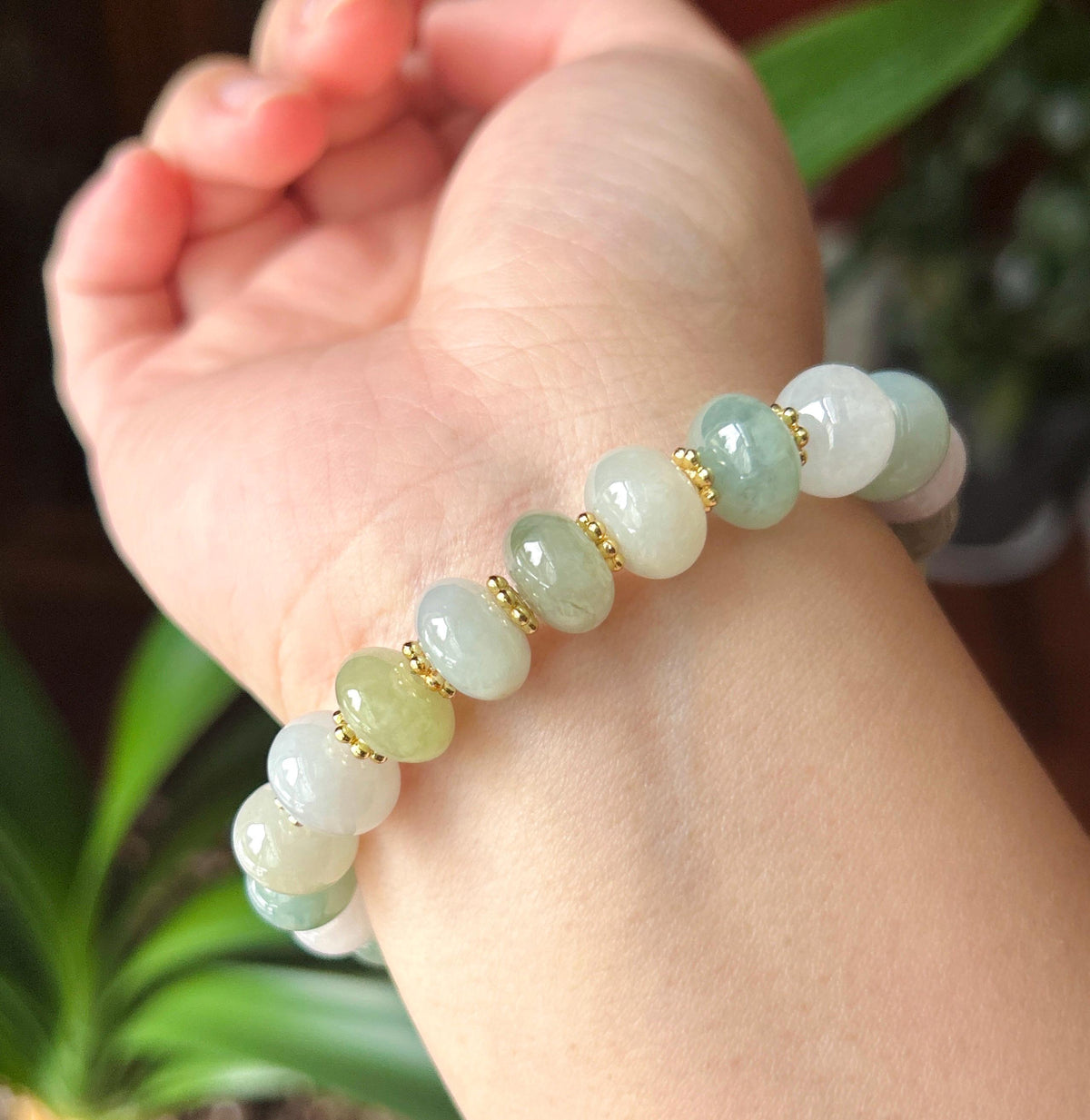 Natural Jadeite Beaded Bracelet, Burmese Type A Fine Glutinous Icy Pastel Multicolor Jade, 11.5mm