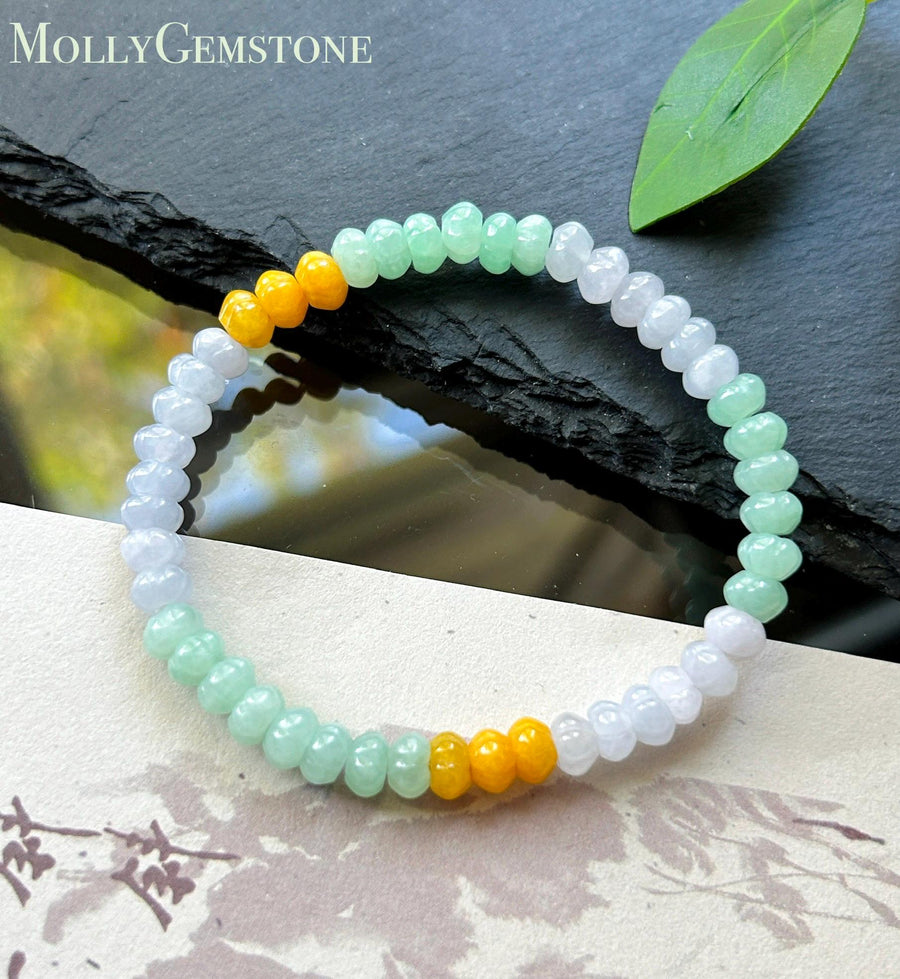 Certified Natural Jadeite Beaded Bracelet Burmese Type A Translucent Icy Multicolor Jade Pumpkin Beads 6.1mm Halloween Gift
