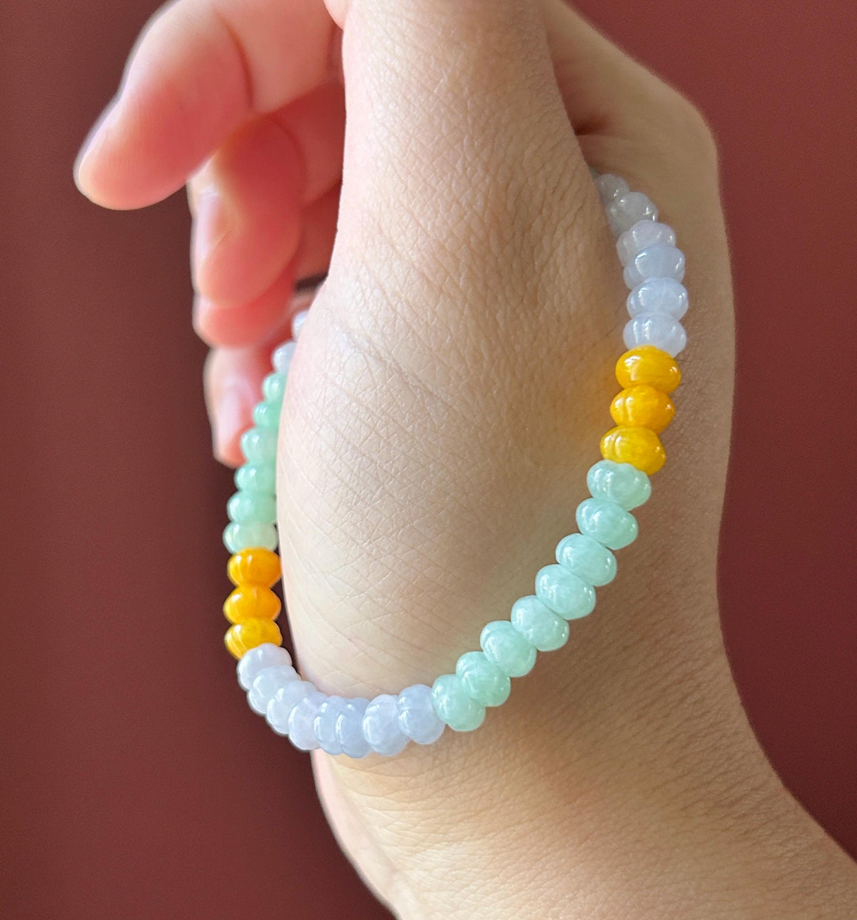 Certified Natural Jadeite Beaded Bracelet Burmese Type A Translucent Icy Multicolor Jade Pumpkin Beads 6.1mm Halloween Gift