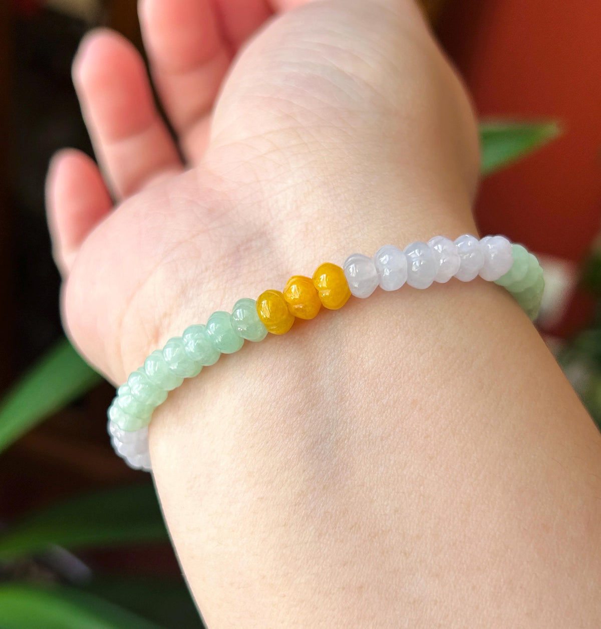 Certified Natural Jadeite Beaded Bracelet Burmese Type A Translucent Icy Multicolor Jade Pumpkin Beads 6.1mm Halloween Gift