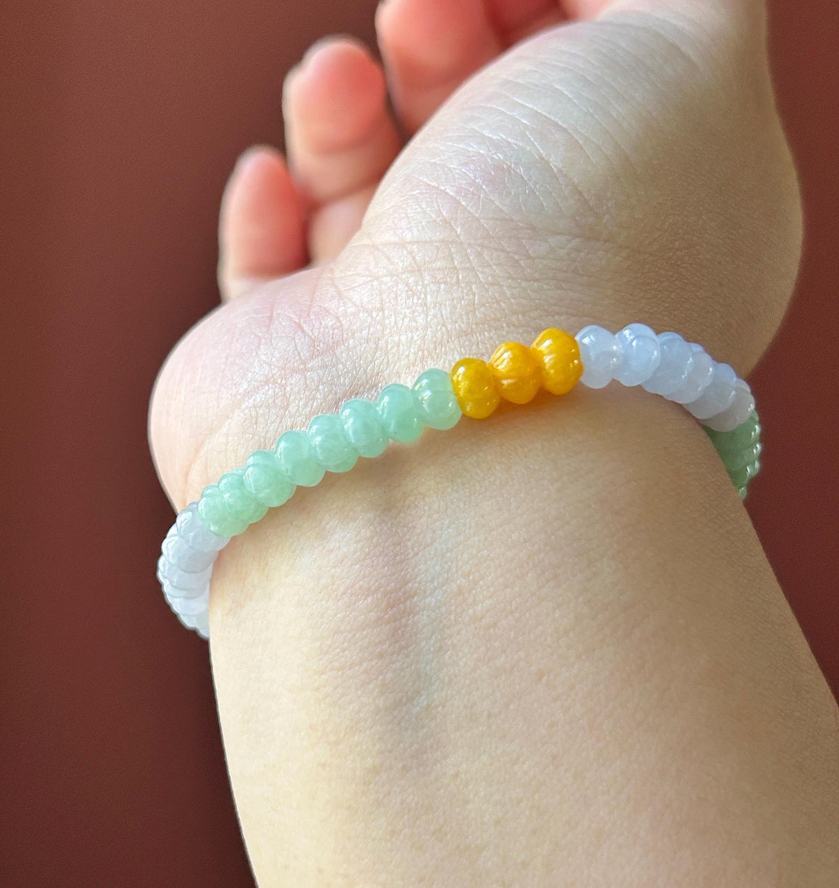 Certified Natural Jadeite Beaded Bracelet Burmese Type A Translucent Icy Multicolor Jade Pumpkin Beads 6.1mm Halloween Gift