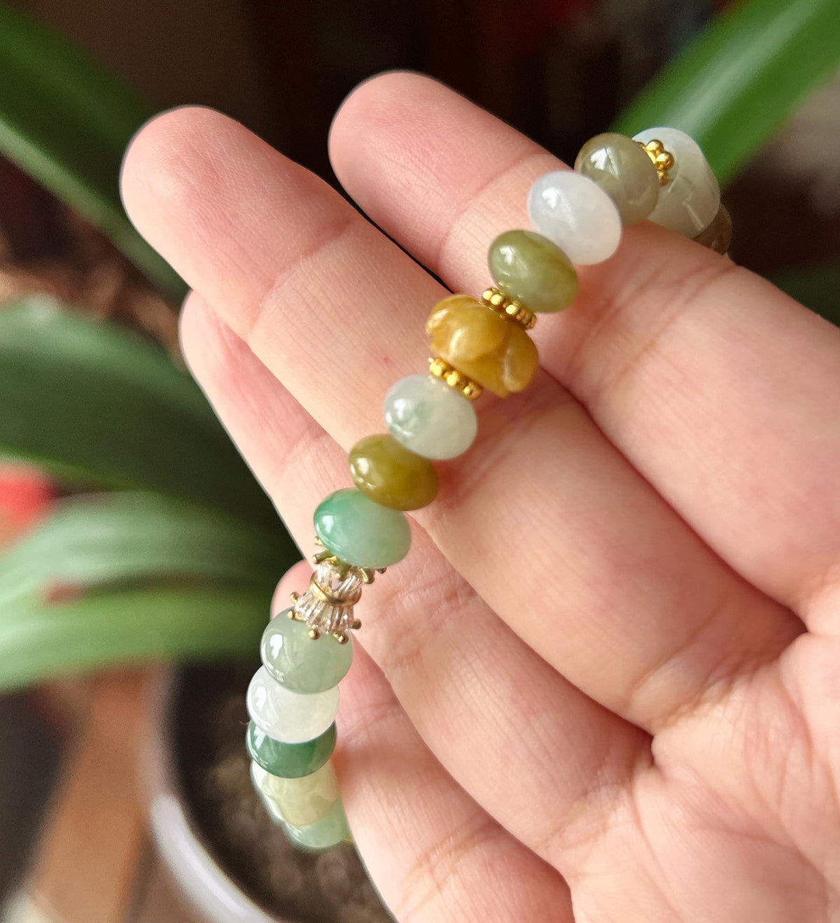 Natural Jadeite Beaded Bracelet, Burmese Type A Untreated Translucent Icy Glutinous Autumn Palette Multicolor Mixed Shape Jade Beads, 8-10mm