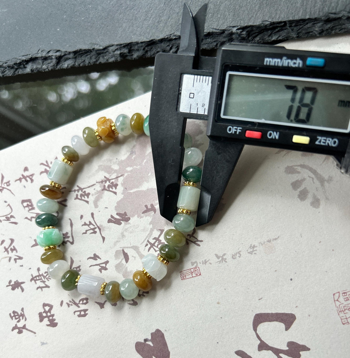 Natural Jadeite Beaded Bracelet, Burmese Type A Untreated Translucent Icy Glutinous Autumn Palette Multicolor Mixed Shape Jade Beads, 8-10mm
