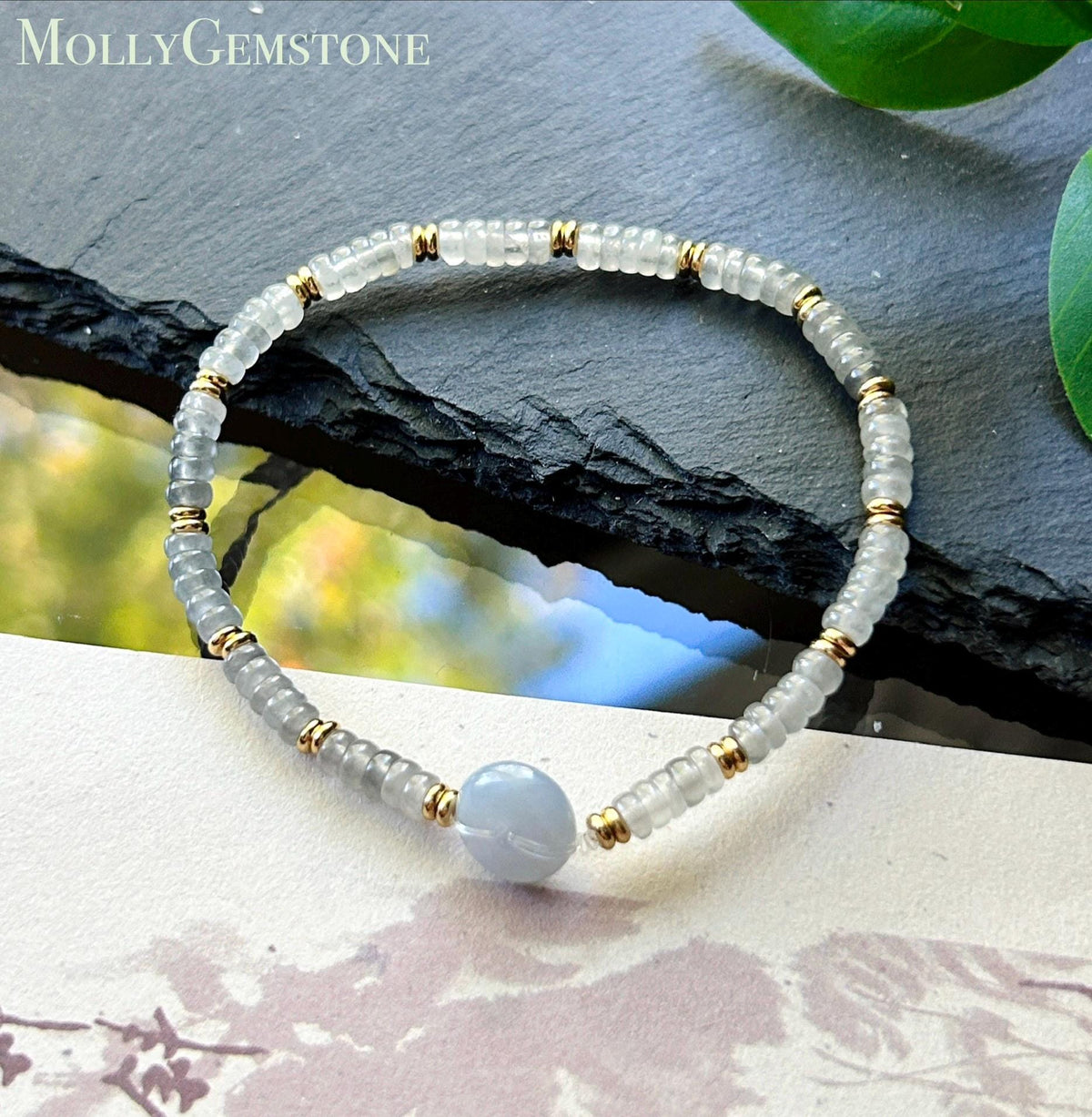 Natural Jadeite Icy Wuji Abacus Bead Bracelet with Lavender Jadeite Peace Buckle, Minimalist Jade Jewelry, 3.5mm