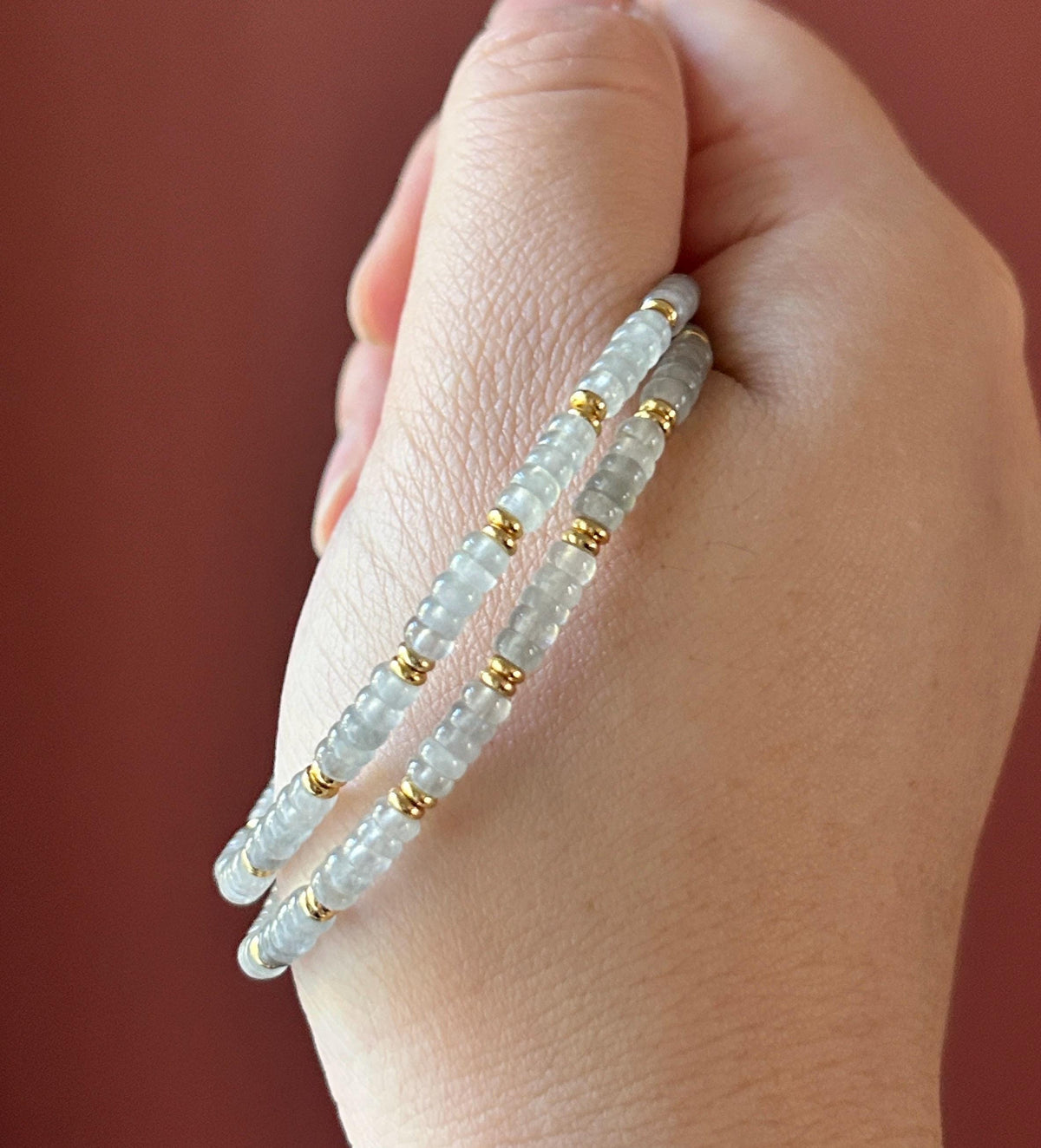 Natural Jadeite Icy Wuji Abacus Bead Bracelet with Lavender Jadeite Peace Buckle, Minimalist Jade Jewelry, 3.5mm