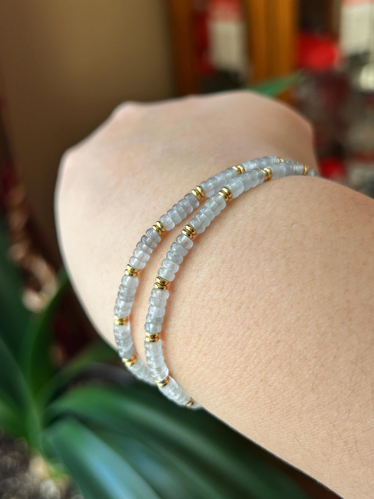 Natural Jadeite Icy Wuji Abacus Bead Bracelet with Lavender Jadeite Peace Buckle, Minimalist Jade Jewelry, 3.5mm
