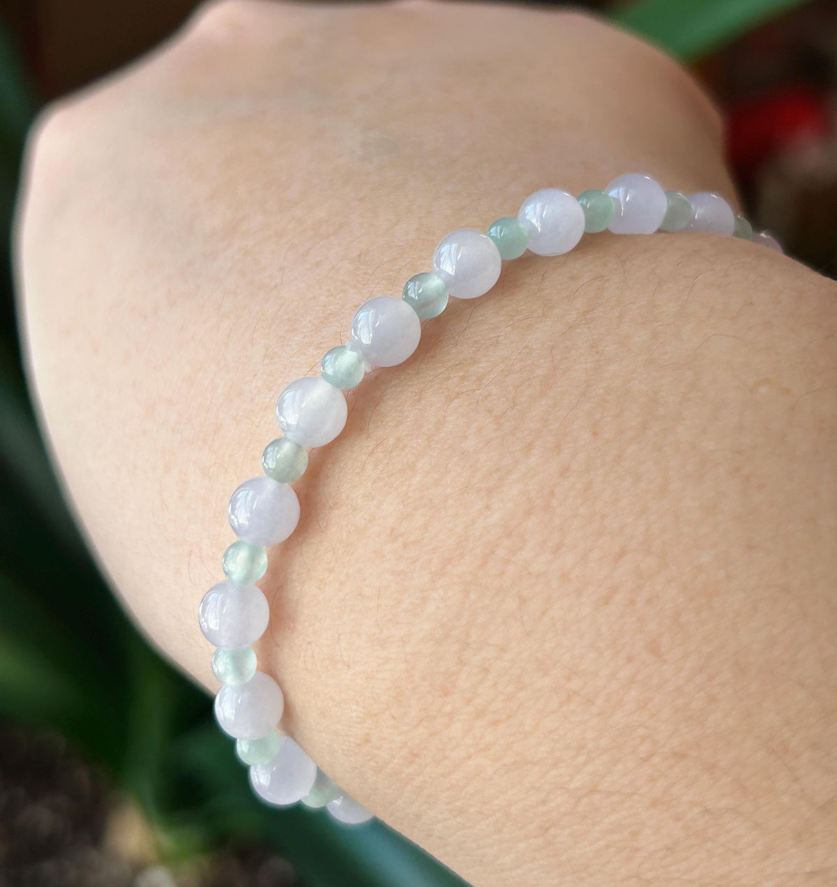 Natural Jadeite Beaded Bracelet Burmese Type A Highly Translucent Icy Pale Pinkish Lavender & Mint Green Jade 5.5mm Minimalist Jewelry