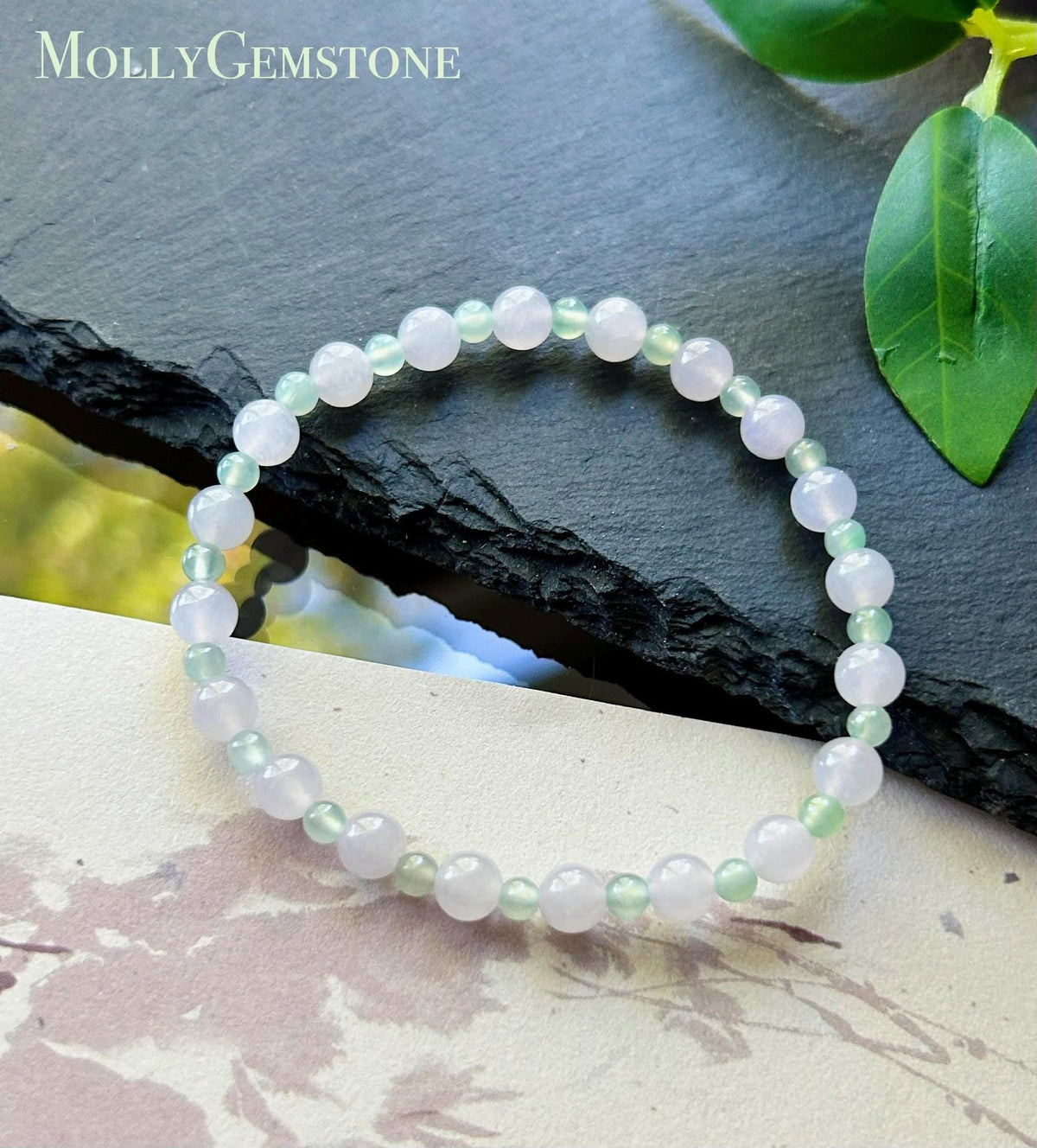 Natural Jadeite Beaded Bracelet Burmese Type A Highly Translucent Icy Pale Pinkish Lavender & Mint Green Jade 5.5mm Minimalist Jewelry