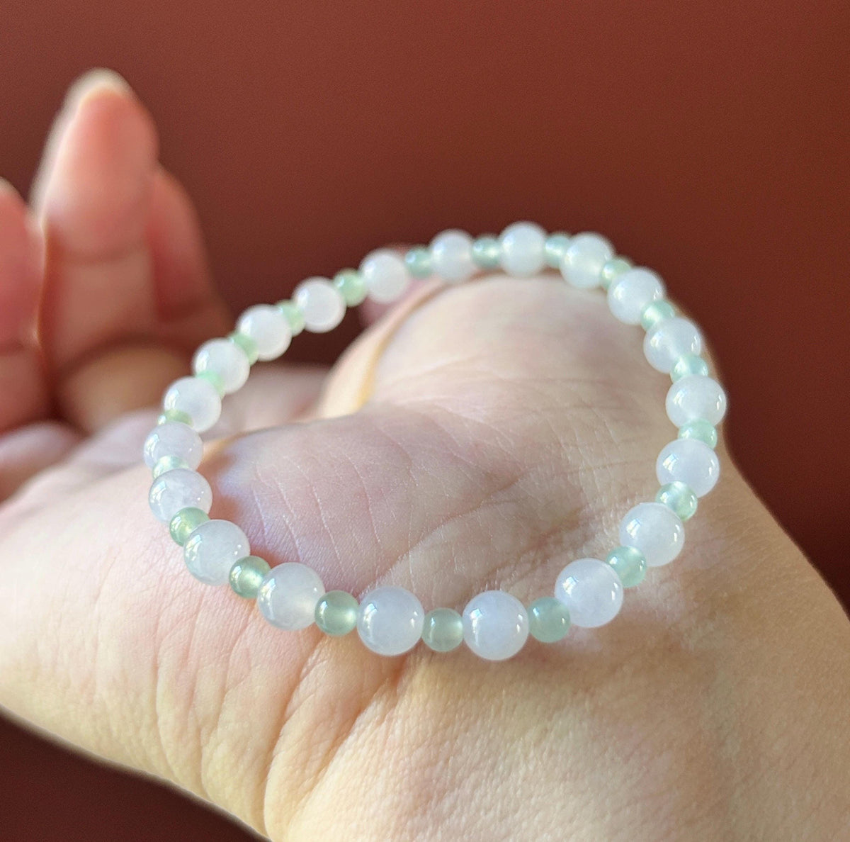 Natural Jadeite Beaded Bracelet Burmese Type A Highly Translucent Icy Pale Pinkish Lavender & Mint Green Jade 5.5mm Minimalist Jewelry