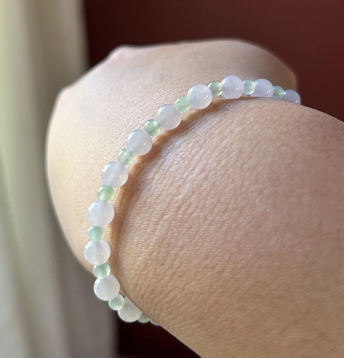 Natural Jadeite Beaded Bracelet Burmese Type A Highly Translucent Icy Pale Pinkish Lavender & Mint Green Jade 5.5mm Minimalist Jewelry