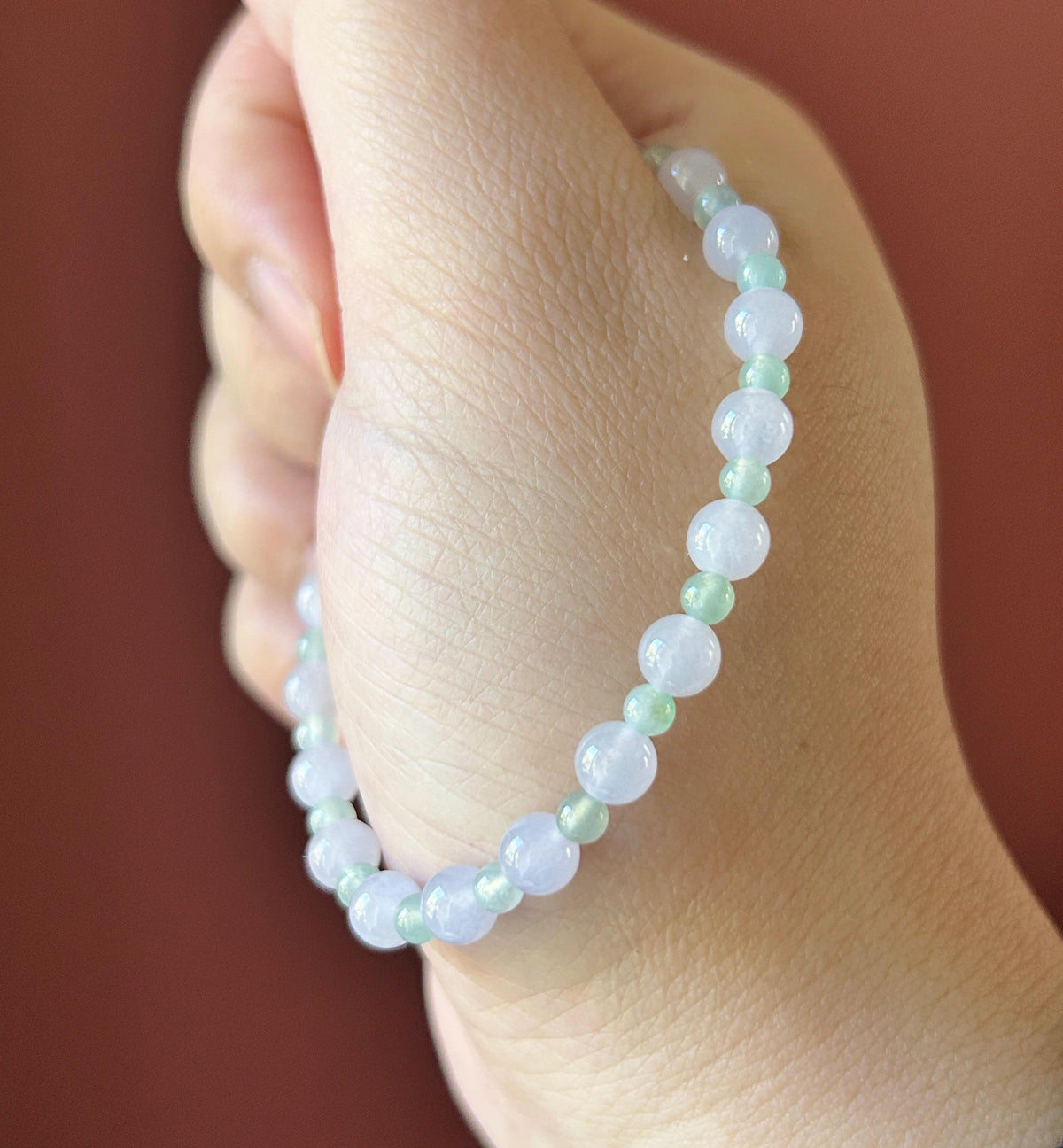 Natural Jadeite Beaded Bracelet Burmese Type A Highly Translucent Icy Pale Pinkish Lavender & Mint Green Jade 5.5mm Minimalist Jewelry