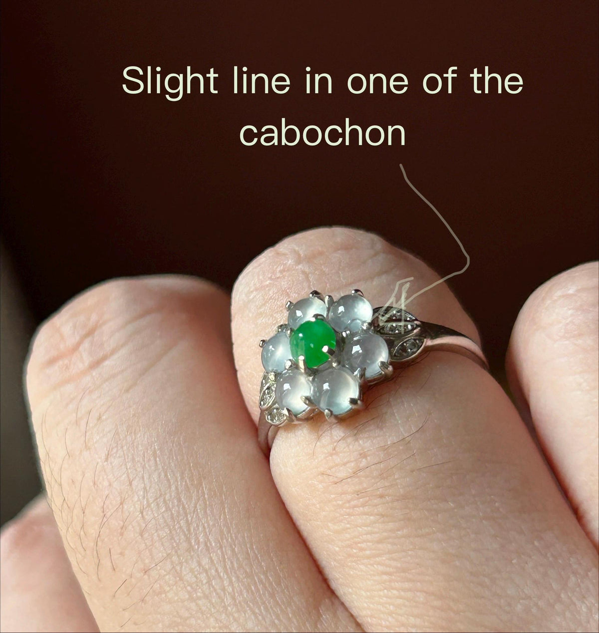 Certified Natural Jadeite Multi-Cabochon Flower Adjustable Ring Burmese Type A High Translucency Icy Green & White Jade Sterling Silver