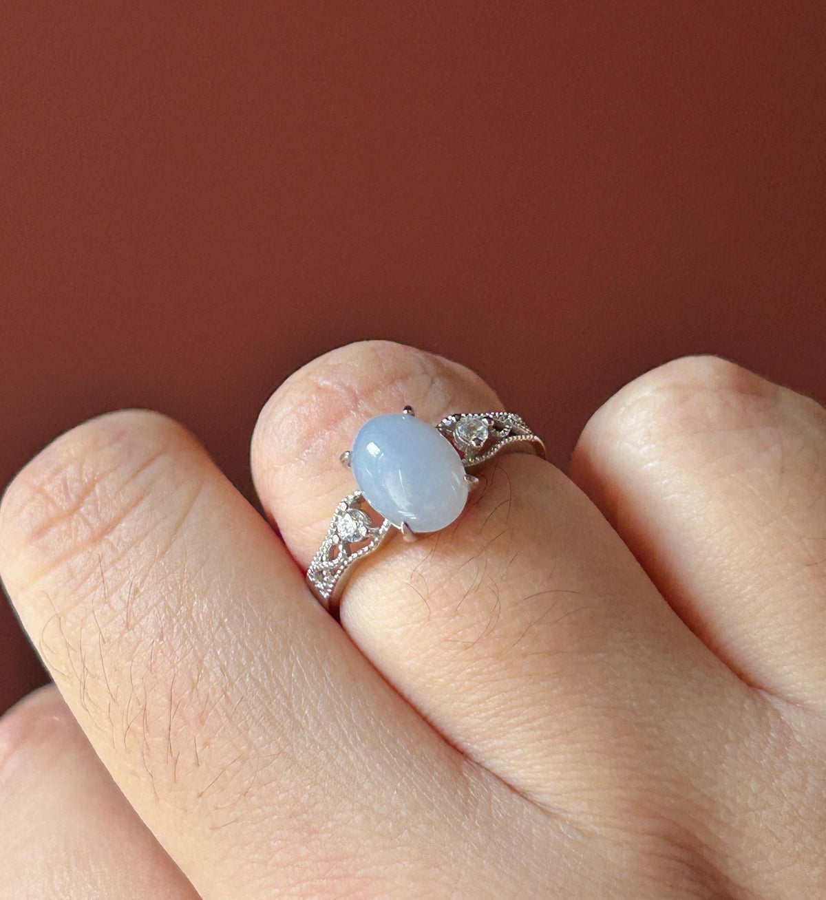 Natural Lavender Jadeite Ring | Burmese Type A Icy Translucent Lavender Purple Jade, Sterling Silver, 9 x 6.7mm Oval Cabochon