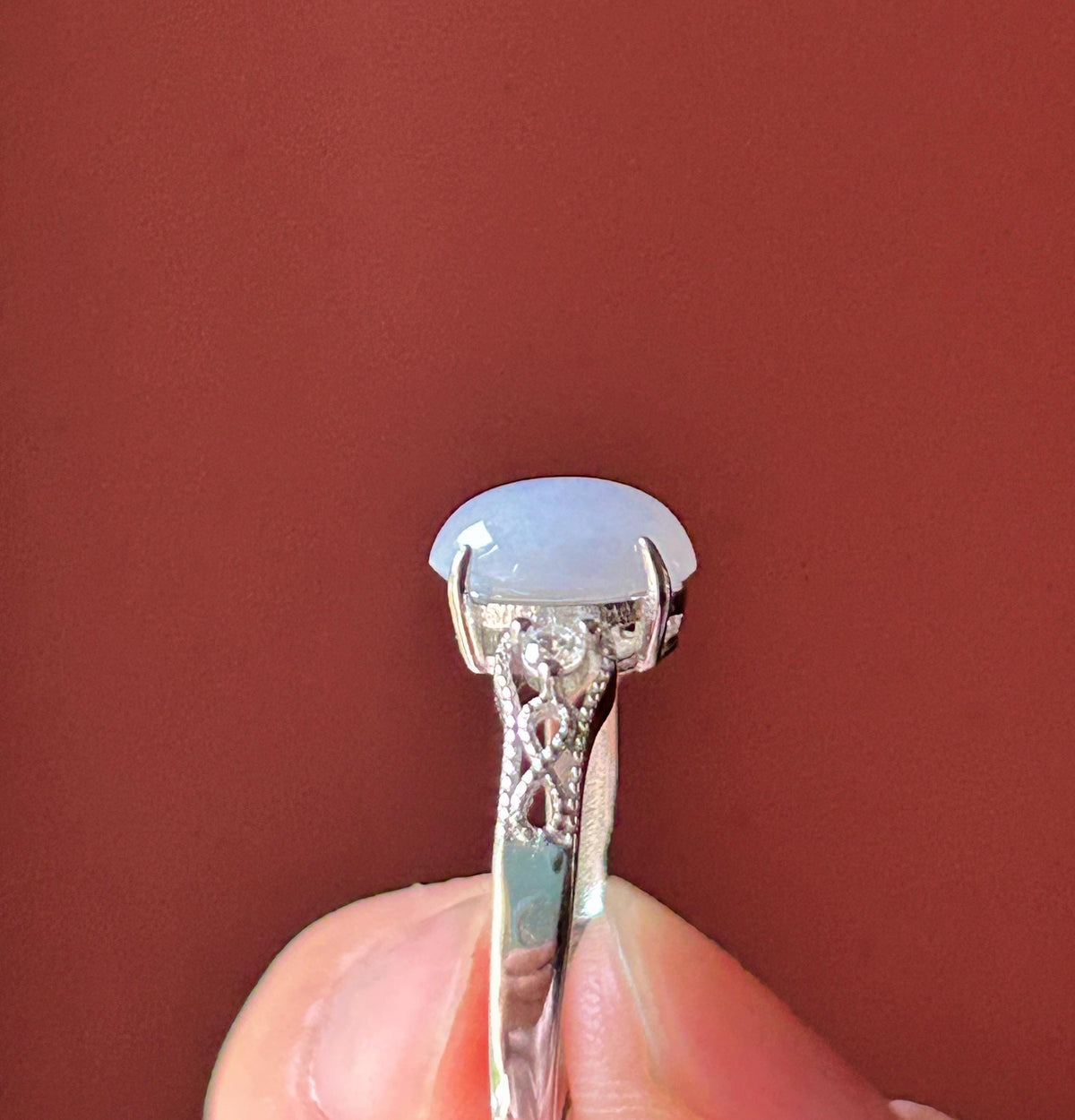 Natural Lavender Jadeite Ring | Burmese Type A Icy Translucent Lavender Purple Jade, Sterling Silver, 9 x 6.7mm Oval Cabochon