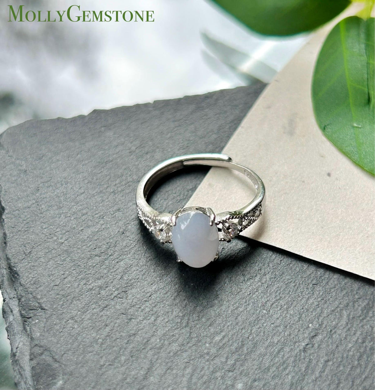 Natural Lavender Jadeite Ring | Burmese Type A Icy Translucent Lavender Purple Jade, Sterling Silver, 9 x 6.7mm Oval Cabochon